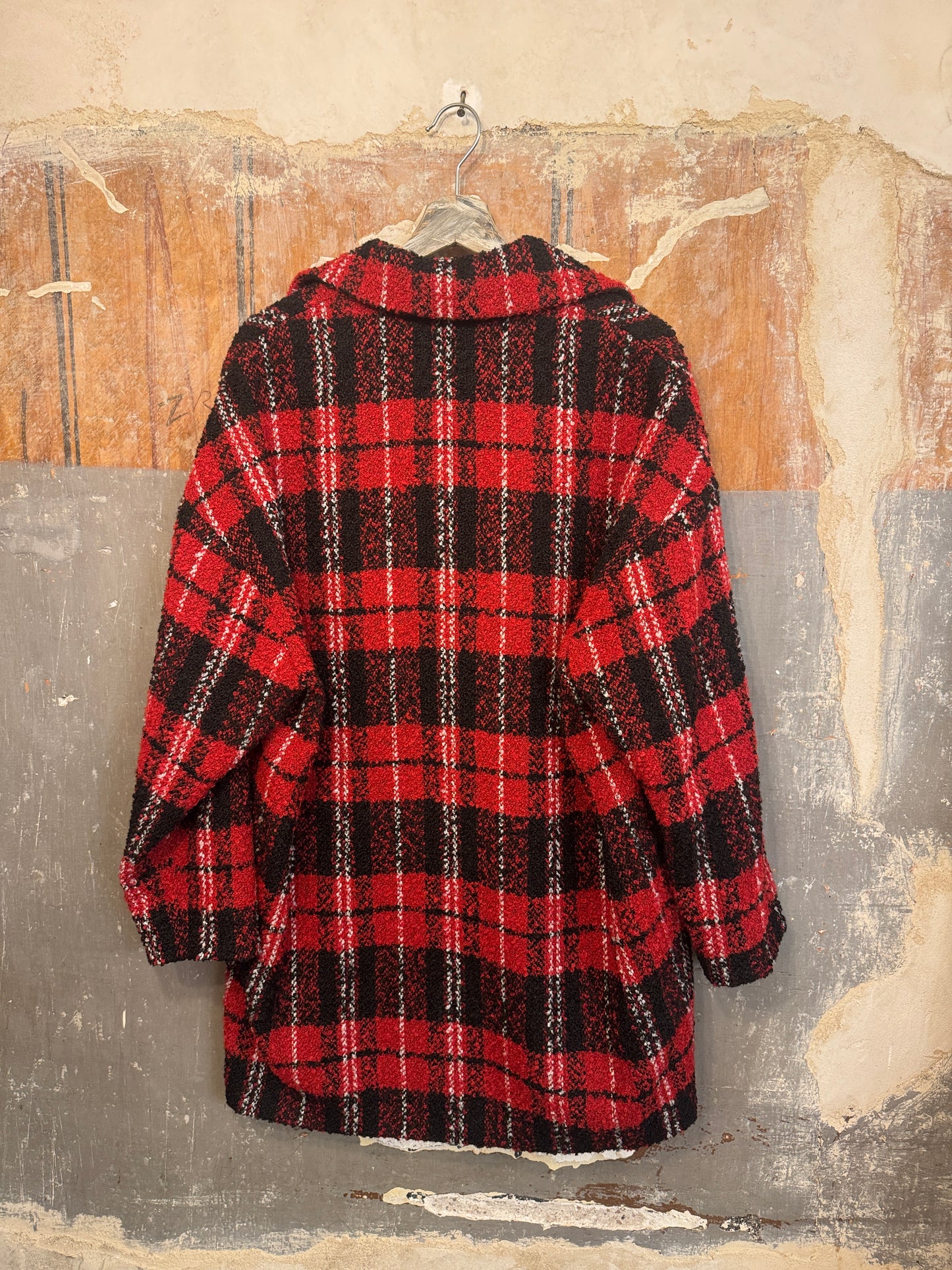 CAPPOTTO GATTINONI BOUCLE QUADRI ROSSO E NERO