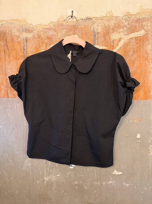NEW COLLECTION - CAMICIA CROP COS NERO ARRICCIATURA RETRO