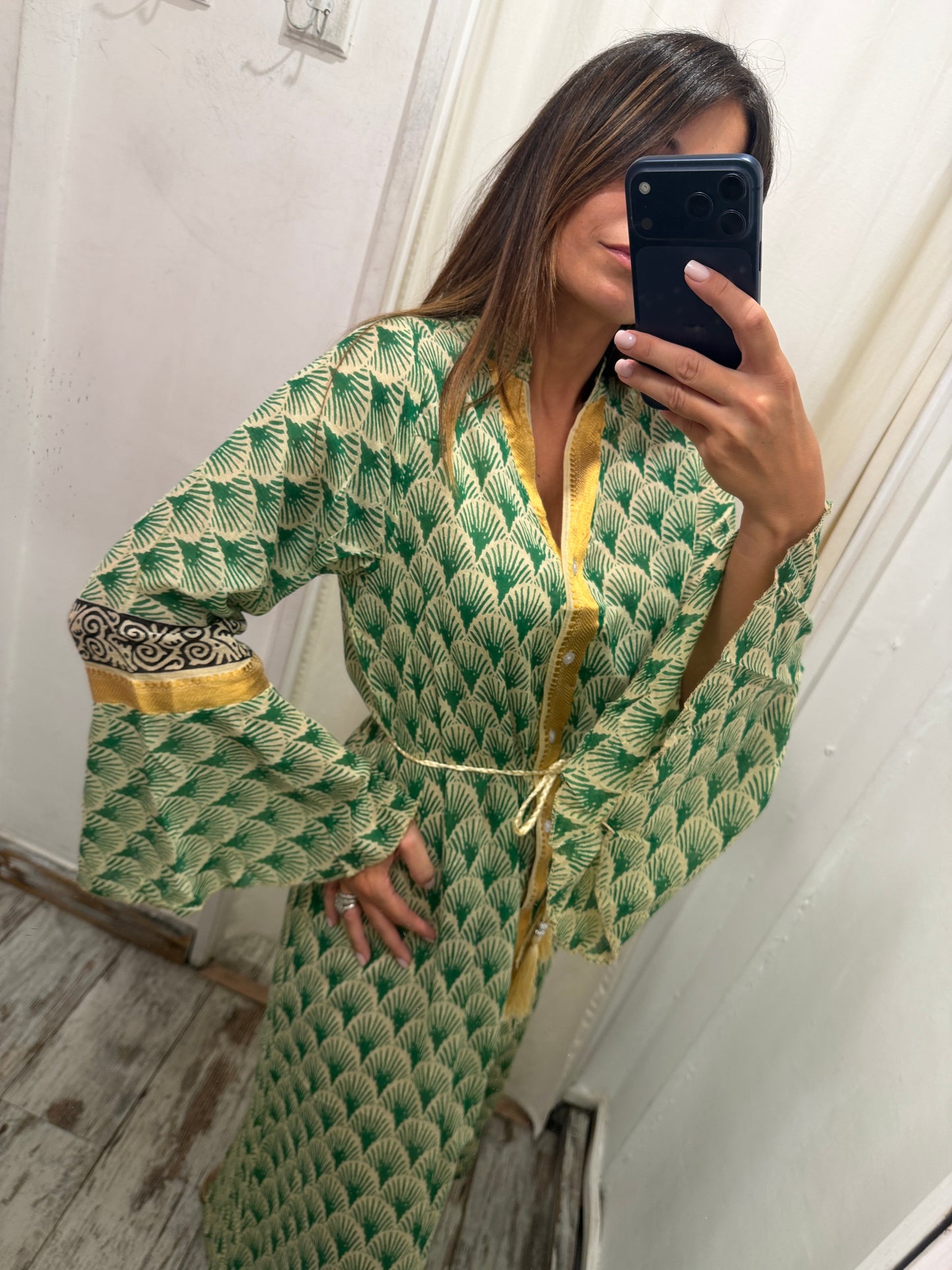 KAFTANO ETNICO FANTASIA VERDE e ORO