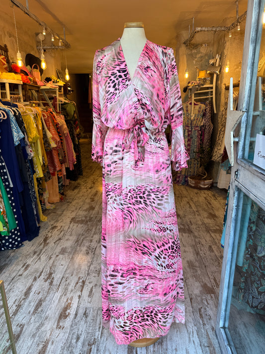 ABITO LUNGO ANIMALIER FUCSIA