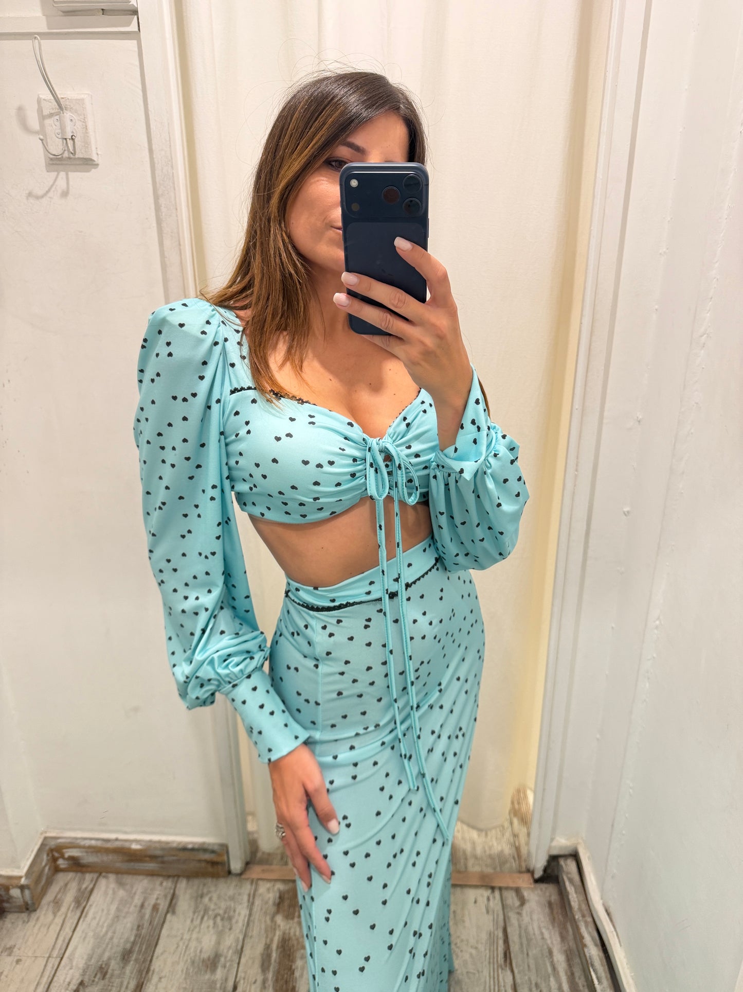COORDINATO TOP E GONNA TIFFANY E CUORI