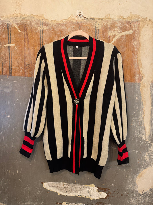 CARDIGAN RIGHE PANNA NERO e ROSSO
