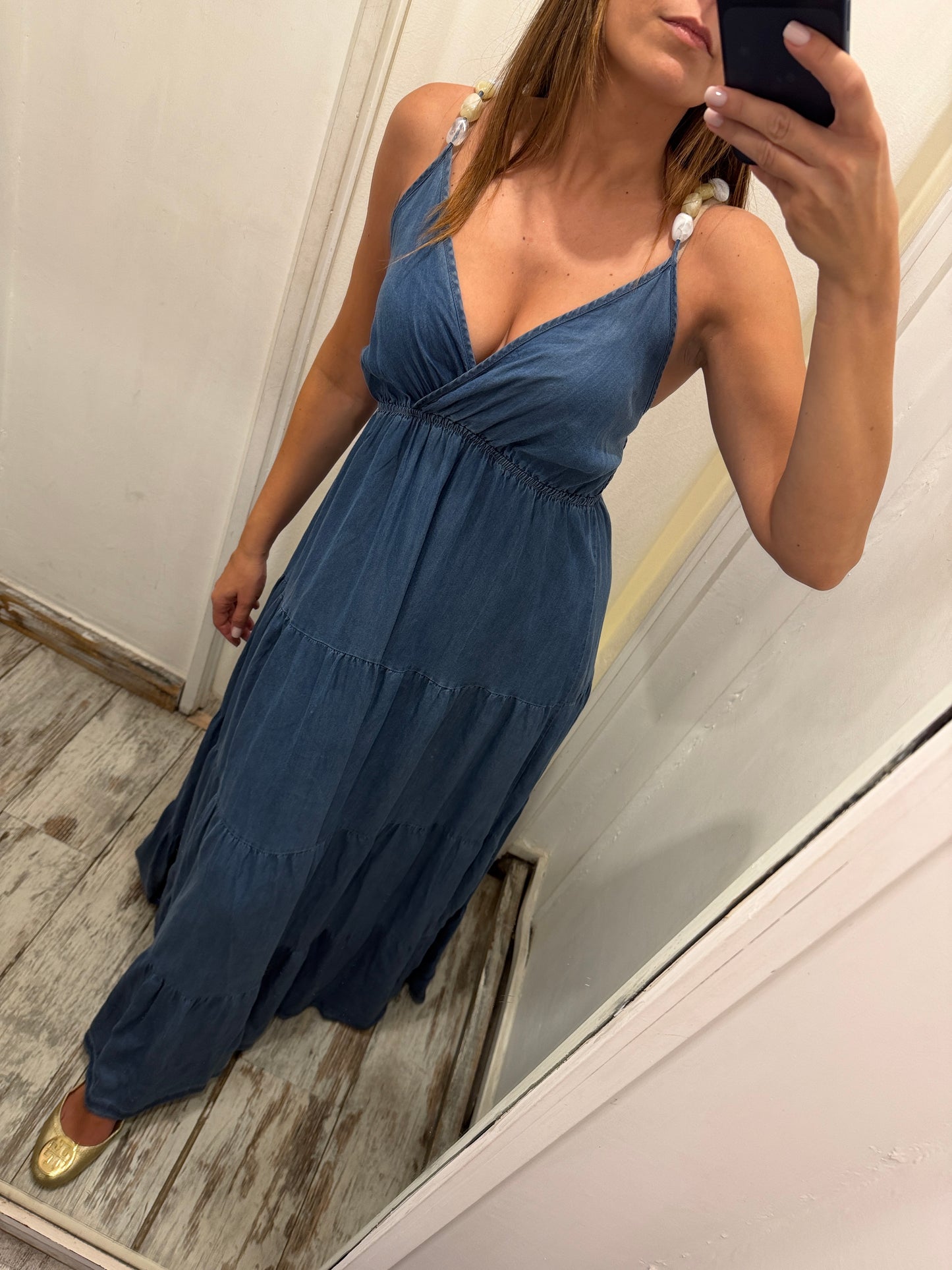 ABITO LUNGO DENIM CON PIETRE