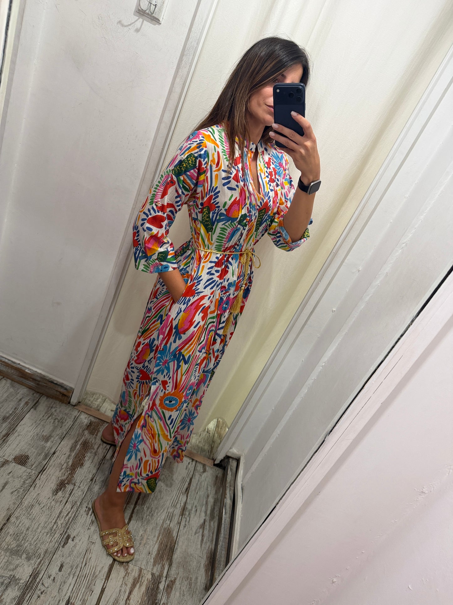 ABITO COTONE BIANCO MULTICOLORE