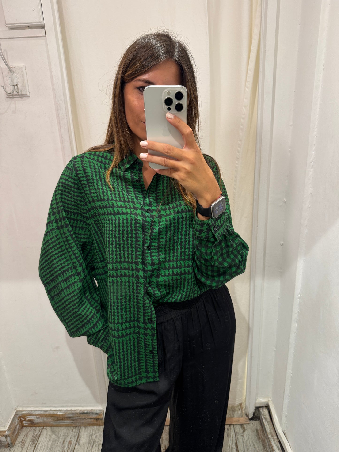CAMICIA ERMANNO SCERVINO FANTASIA VERDE E NERO