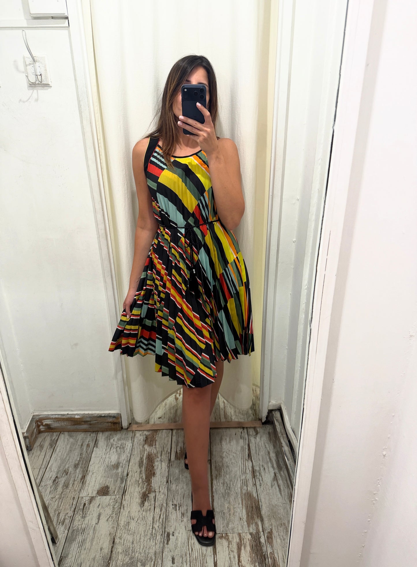 ABITO BEATRICE B PLISSÈ NERO FANTASIA MULTICOLORE
