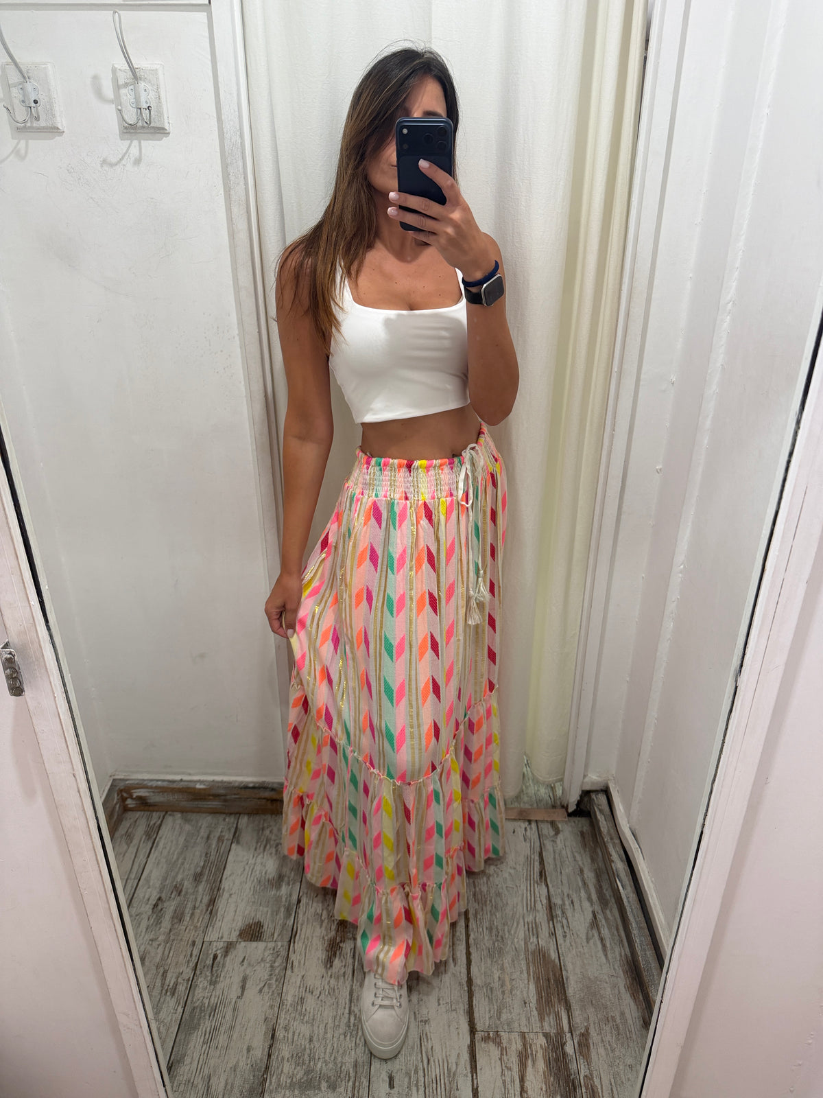 GONNA LUNGA BIANCA FANTASIA MULTICOLORE FLUO