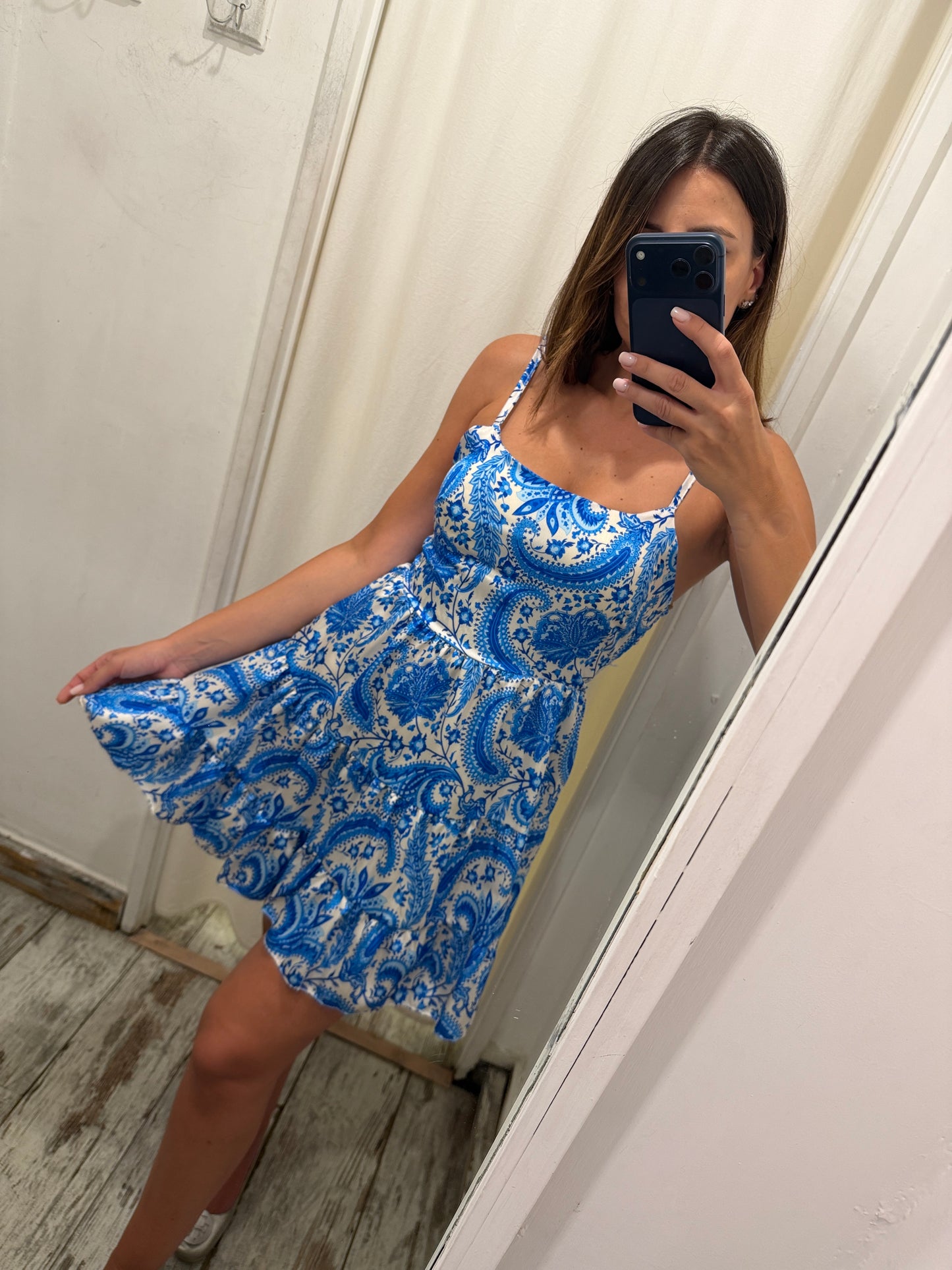ABITO CORTO BIANCO FANTASIA AZZURRA