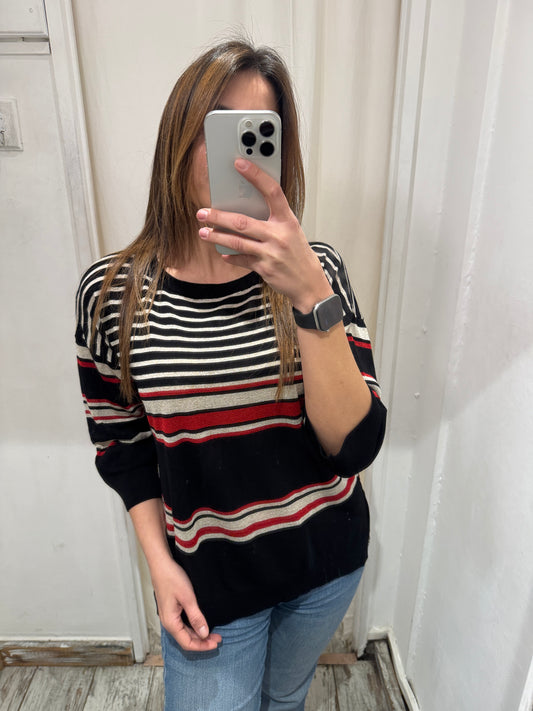 NEW COLLECTION - MAGLIA KAOS LUREX NERO PANNA E ROSSO