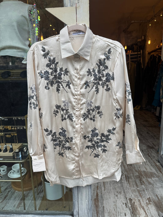 CAMICIA SATIN CON FIORI DI PAILLETTES