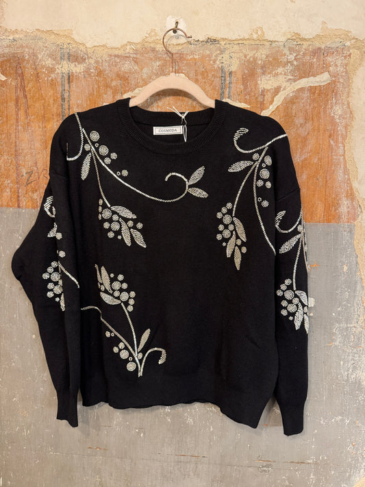 MAGLIA NERO CON PERLINE SILVER