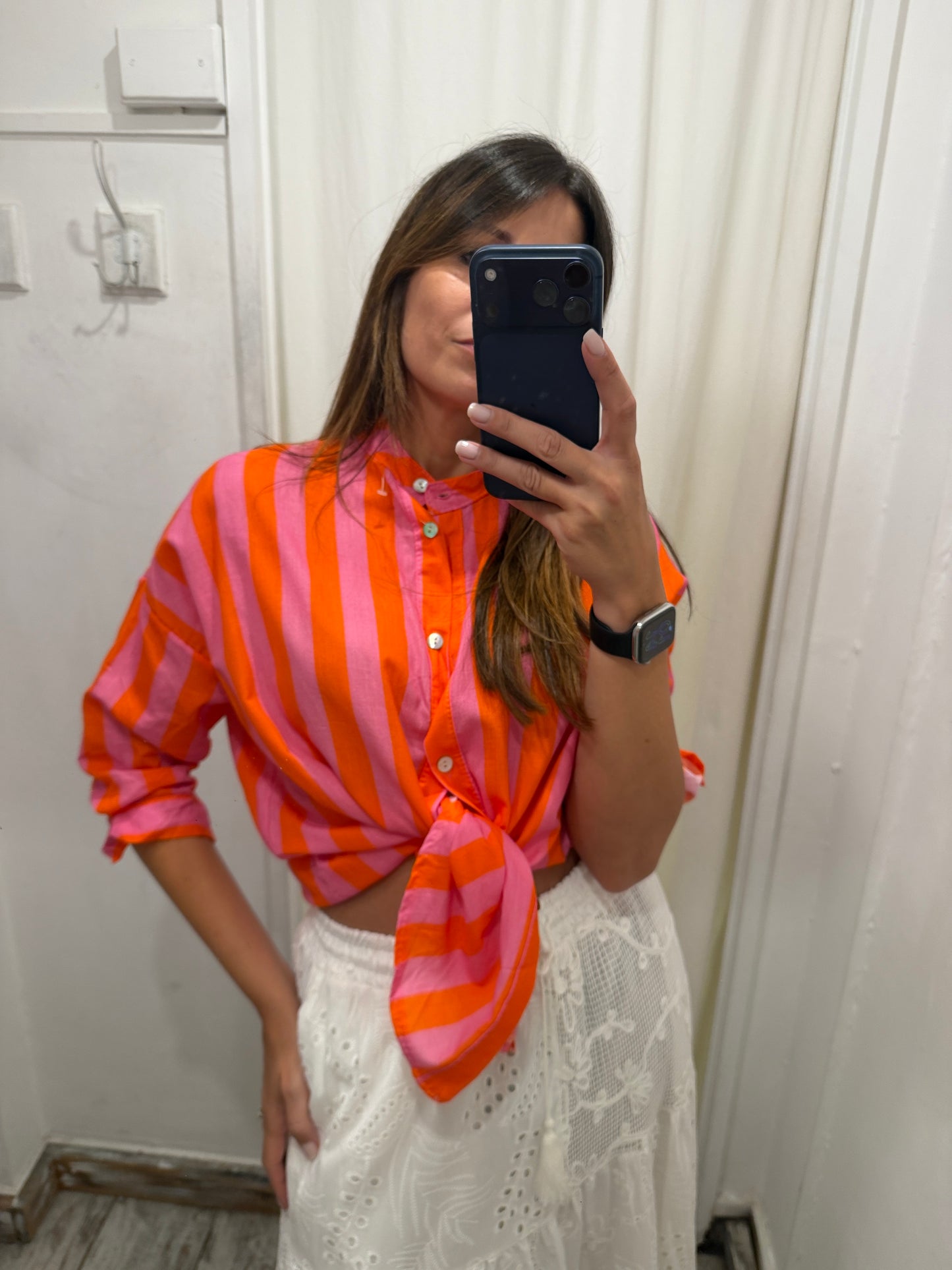 CAMICIA RIGHE ROSA E ARANCIO