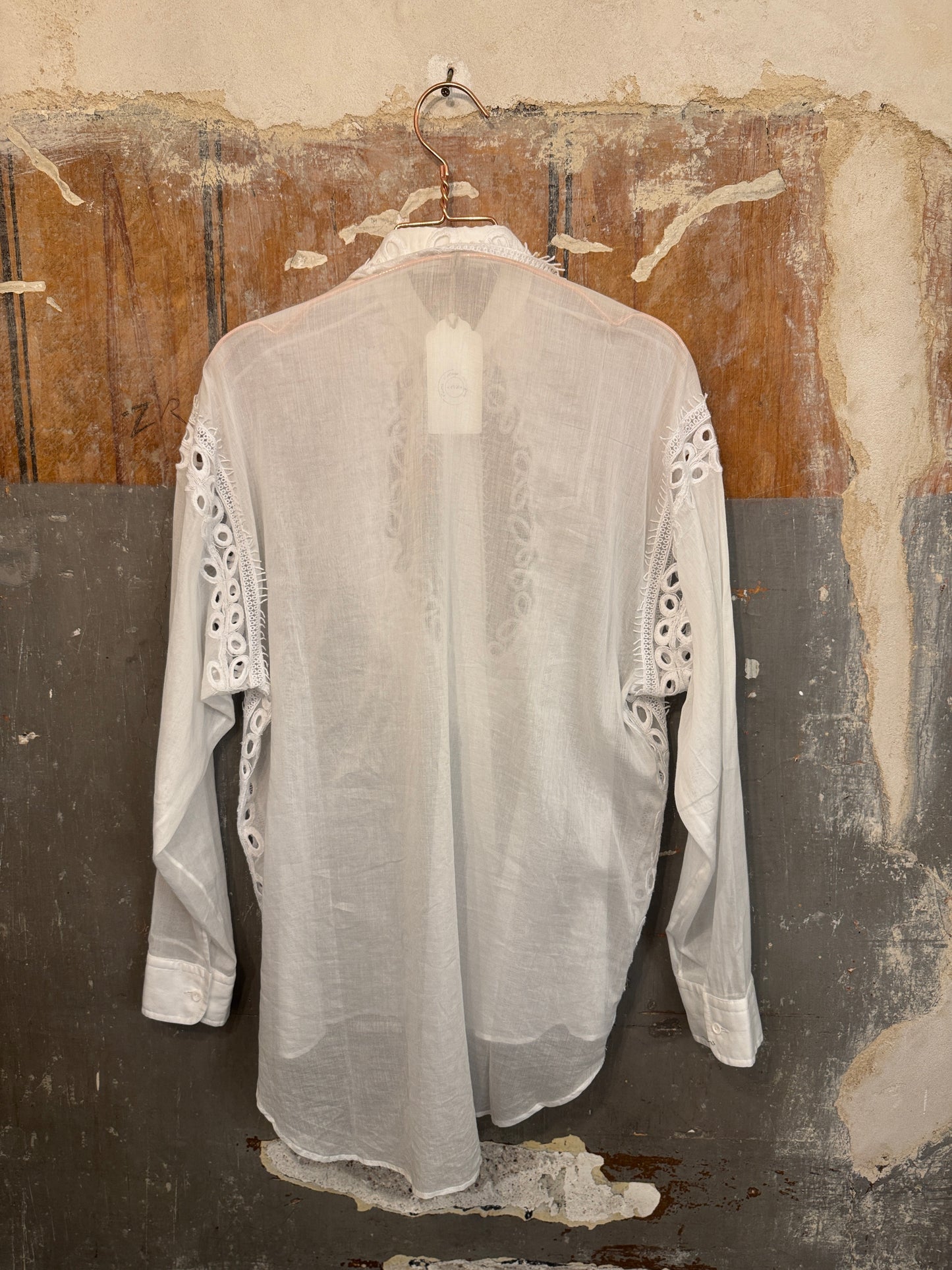 CAMICIA OVER ERMANNO SCERVINO BIANCO INSERTI PIZZO