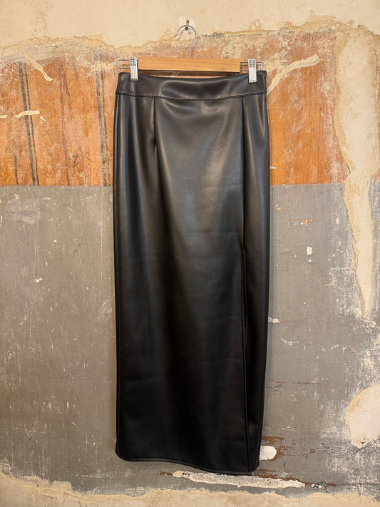 GONNA LONGUETTE ECOPELLE NERO CON SPACCO