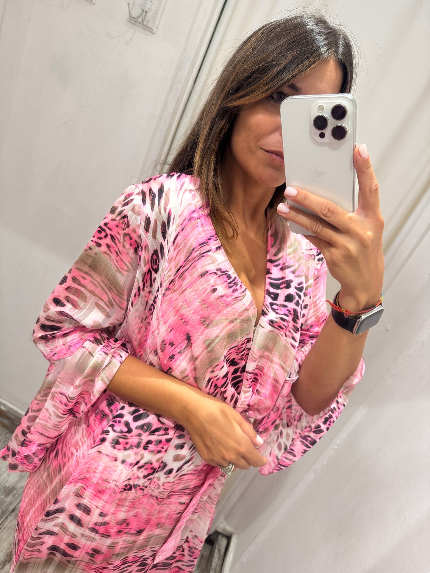 ABITO LUNGO ANIMALIER FUCSIA