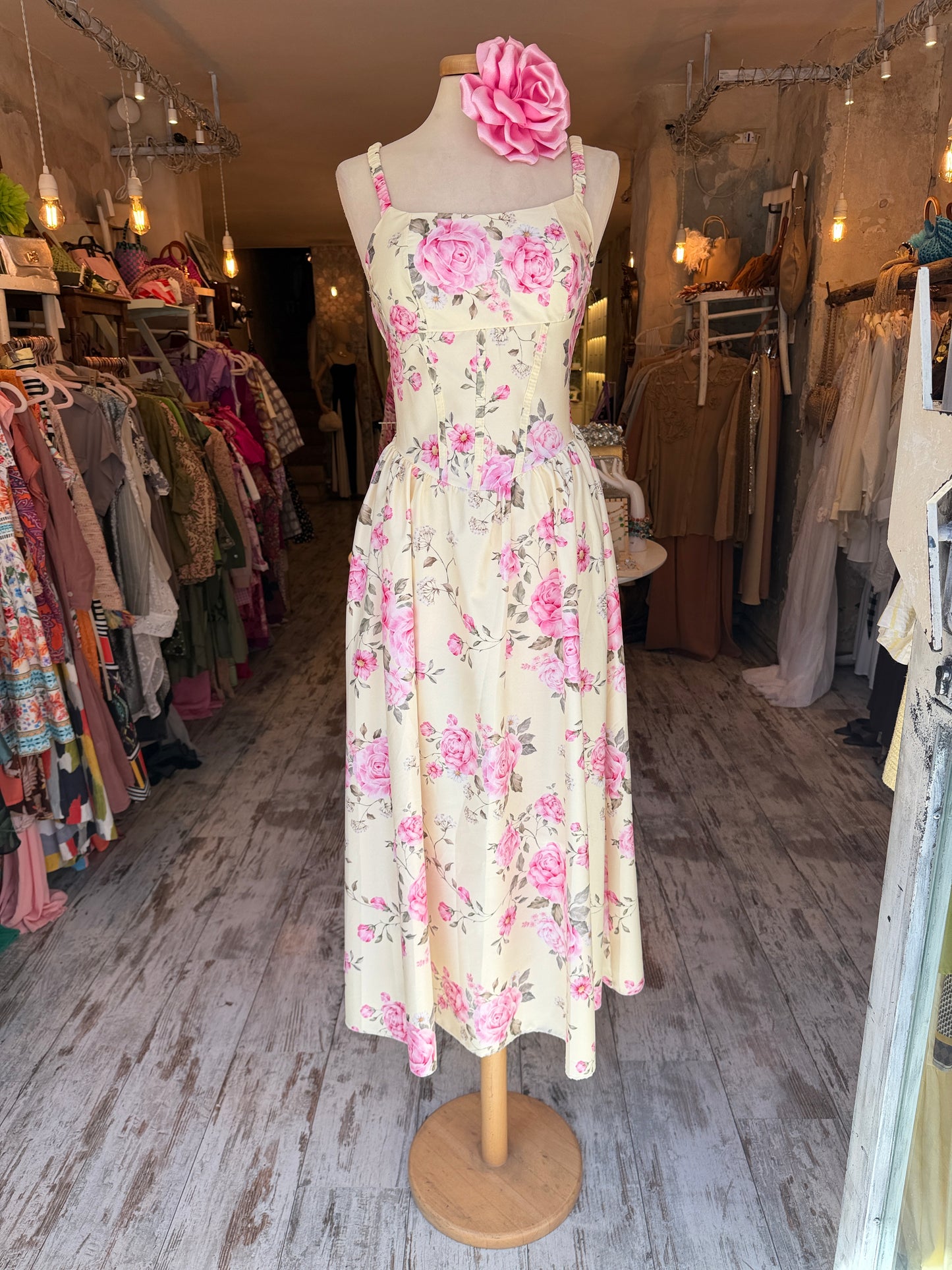NEW COLLECTION - ABITO LONGUETTE GIALLO FIORI ROSA