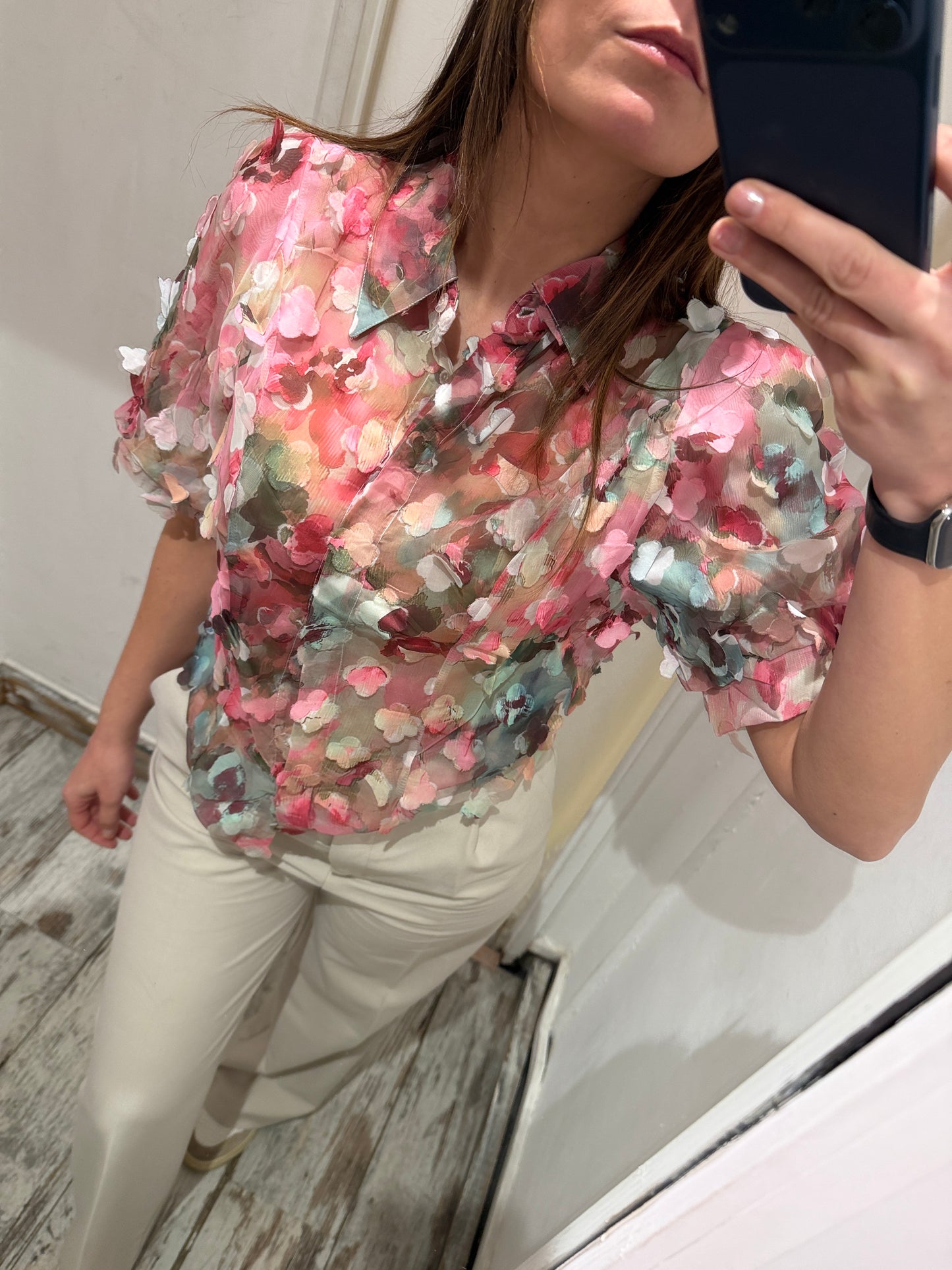 NEW COLLECTION - CAMICIA PETALI ROSA E VERDE