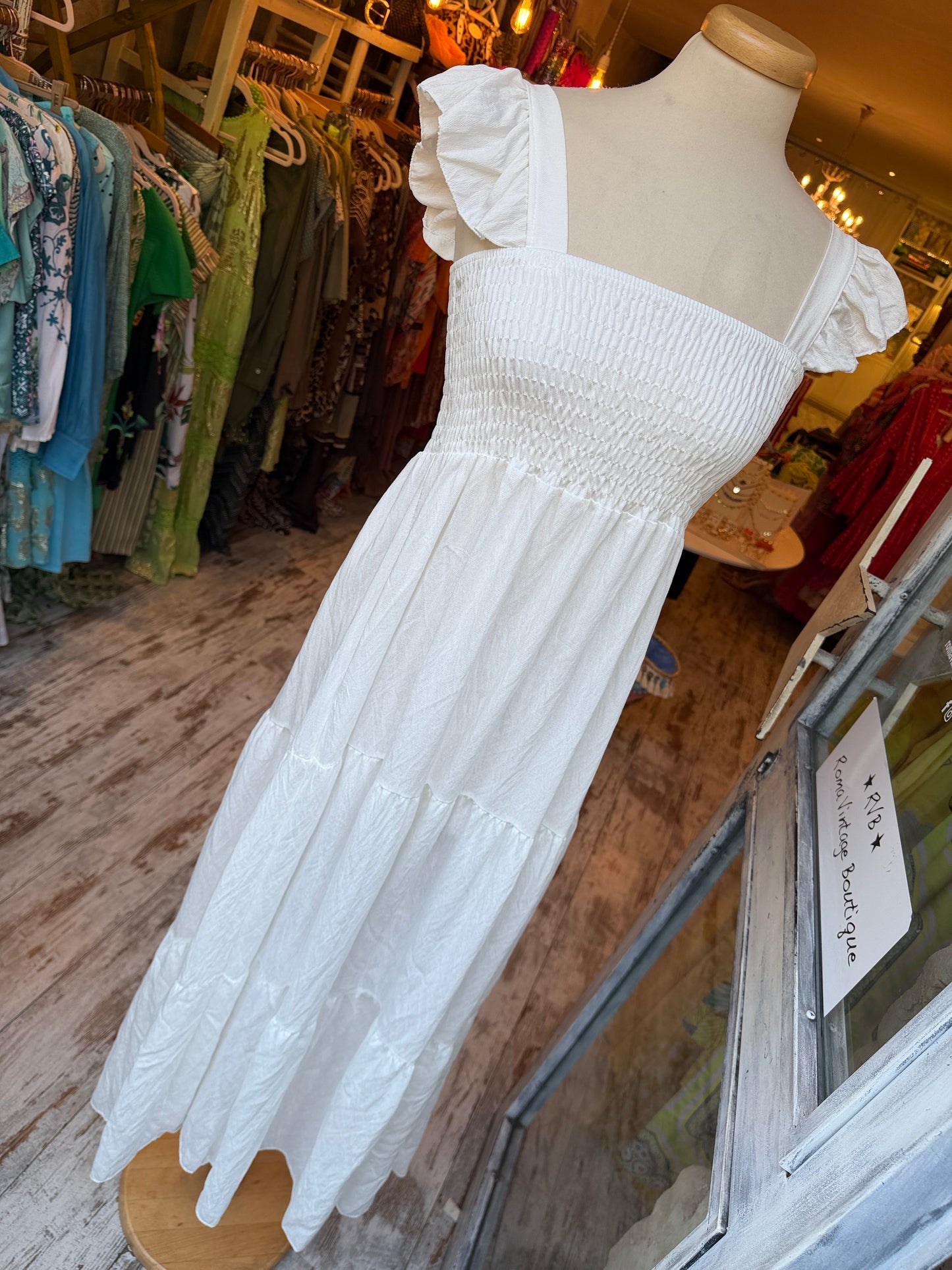 ABITO LONGUETTE BIANCO CORPETTO SMOCK