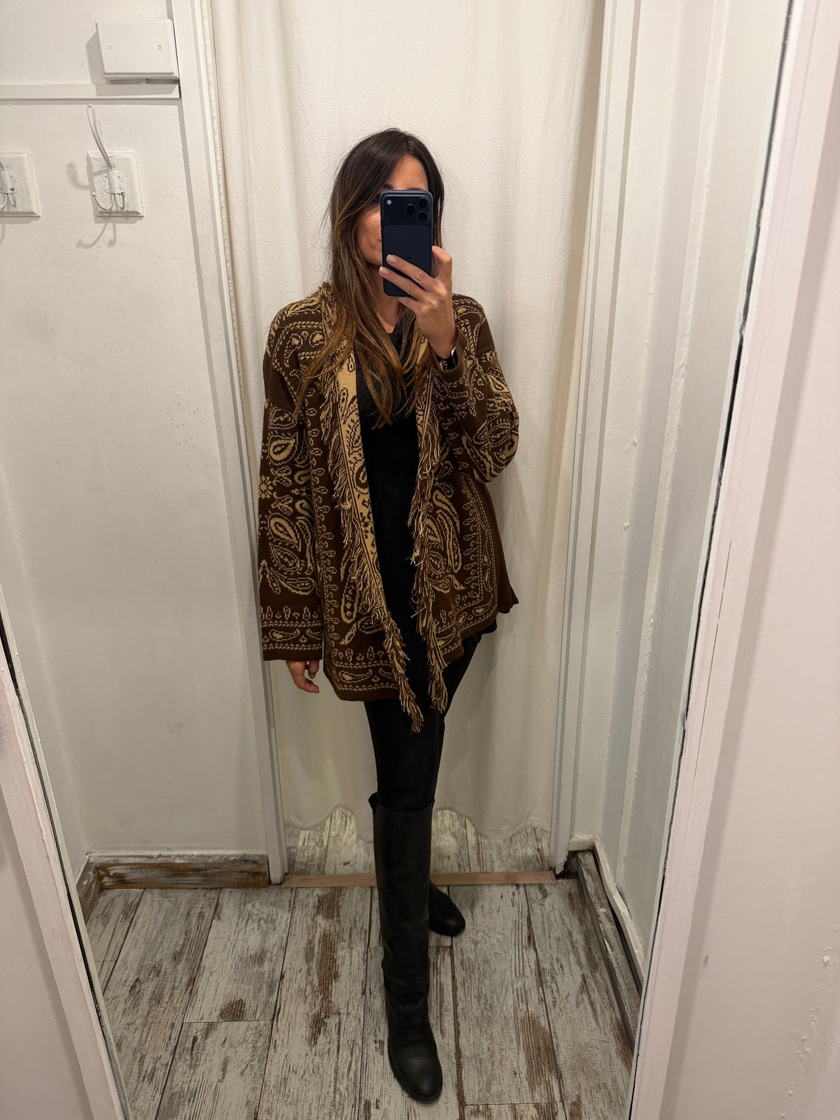 CARDIGAN PAISLEY MARRONE E BEIGE