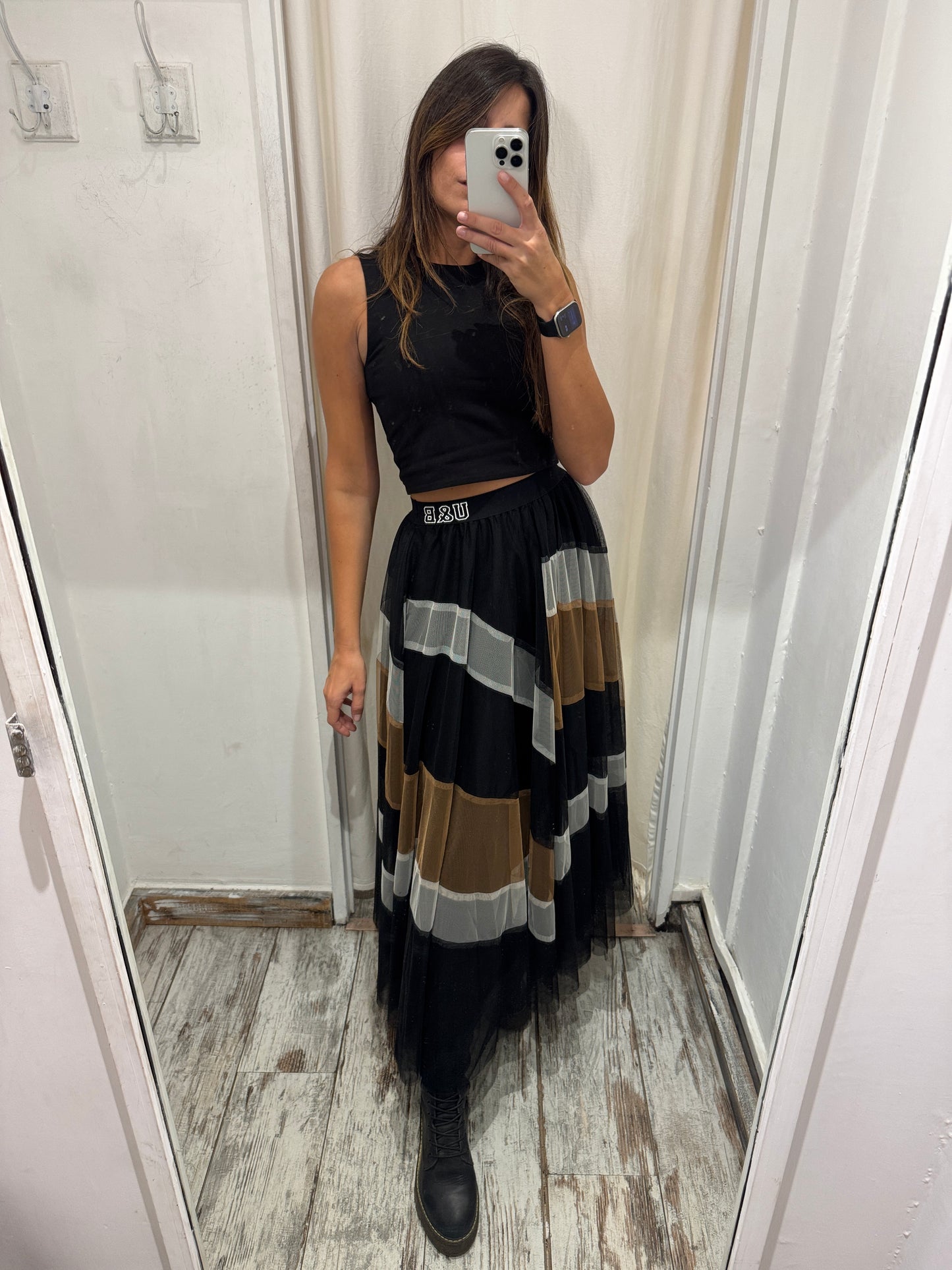 GONNA TULLE TWIN SET U&B NERO E MARRONE