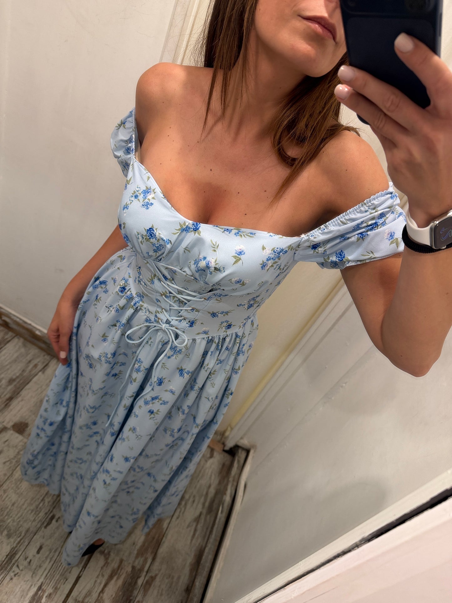 NEW COLLECTION - ABITO MIDI CELESTE FIORELLINI AZZURRI