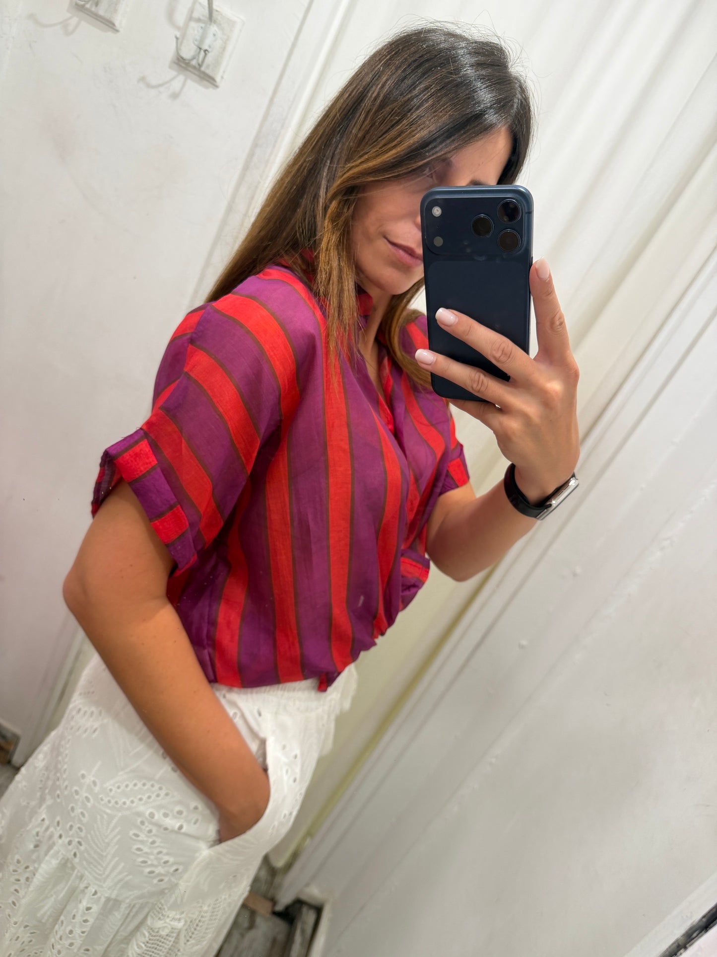 CAMICIA A RIGHE ROSSO E VIOLA