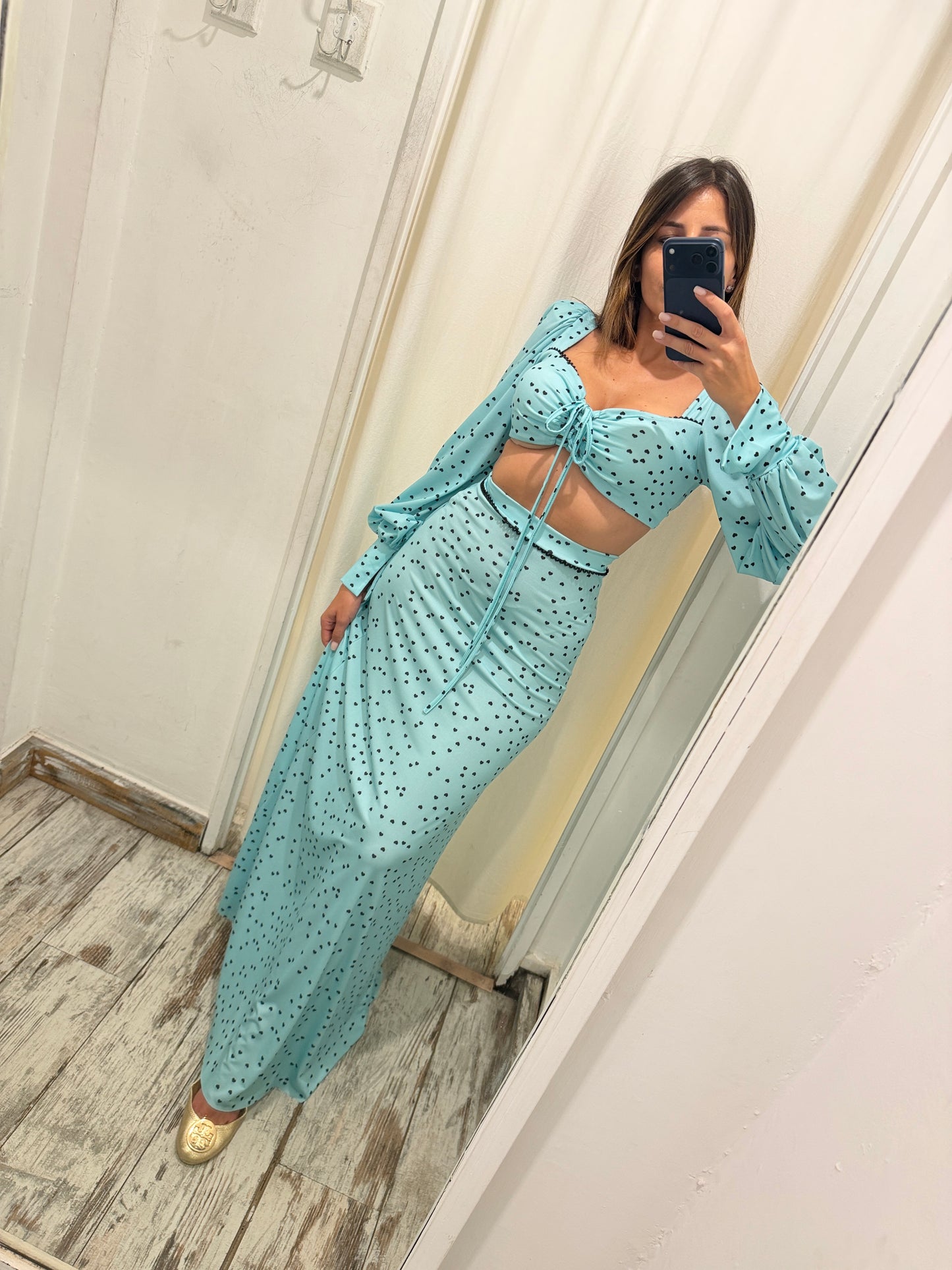 COORDINATO TOP E GONNA TIFFANY E CUORI