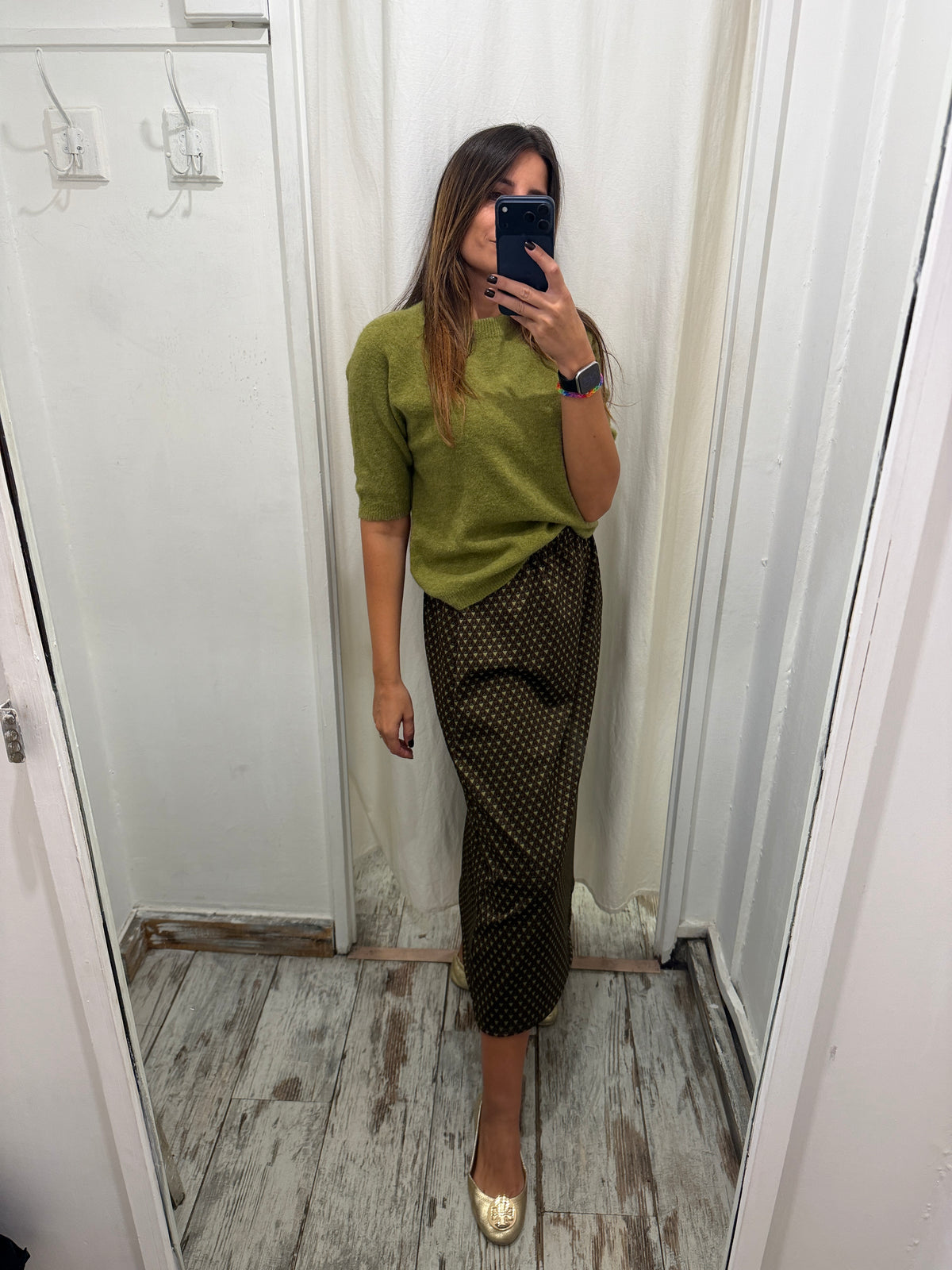GONNA SARTORIALE ALICE B HANDMADE MARRONE E VERDE