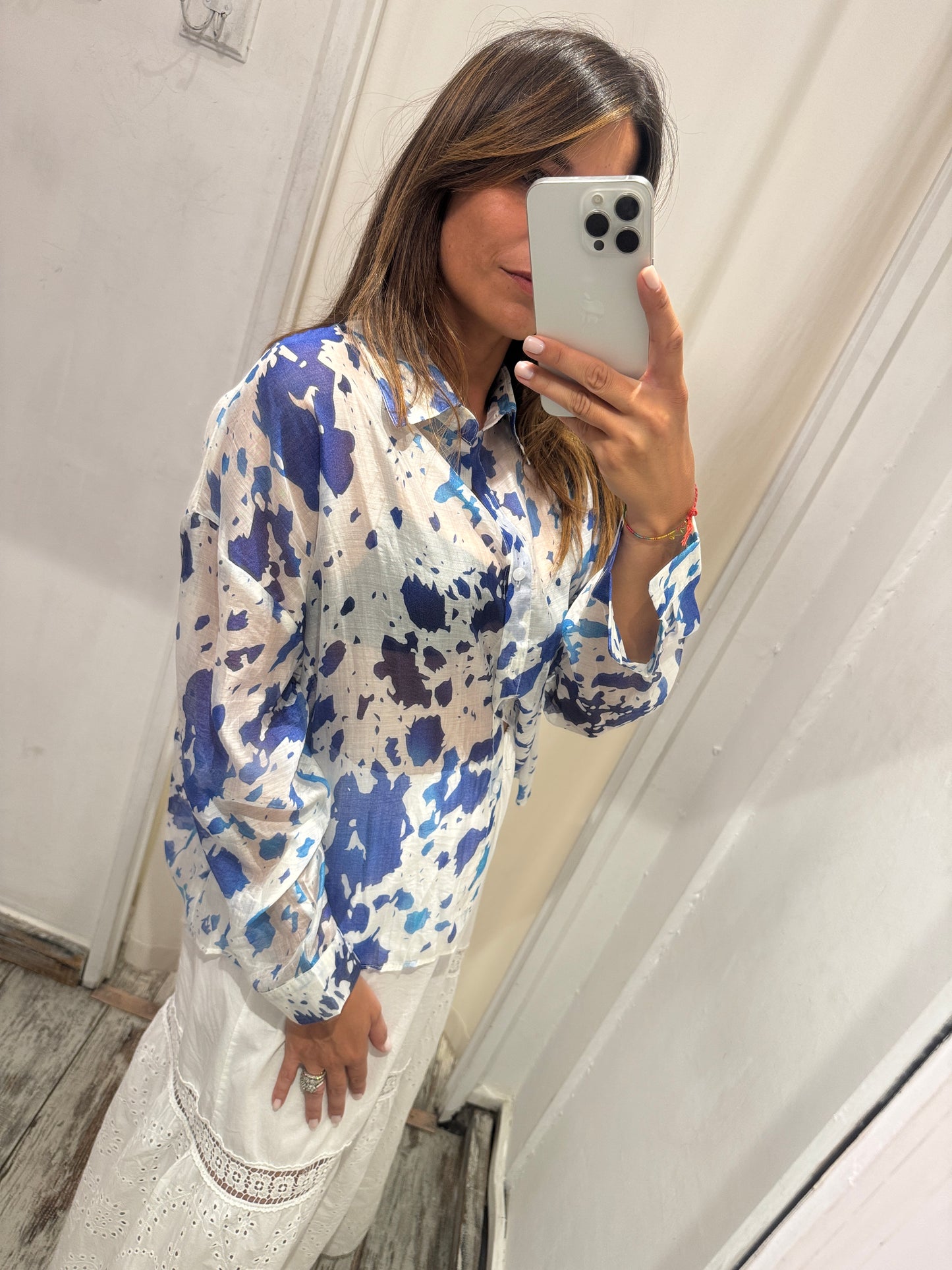 CAMICIA BIANCA MACCHIE AZZURRE