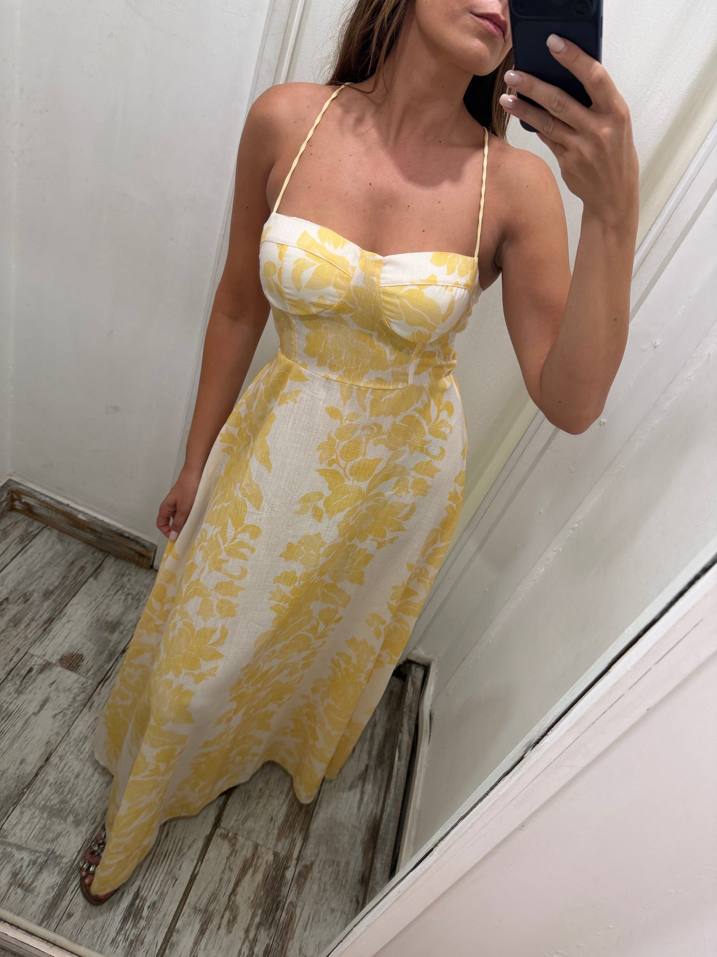 ABITO LUNGO BIANCO E GIALLO RETRO INCROCIATO