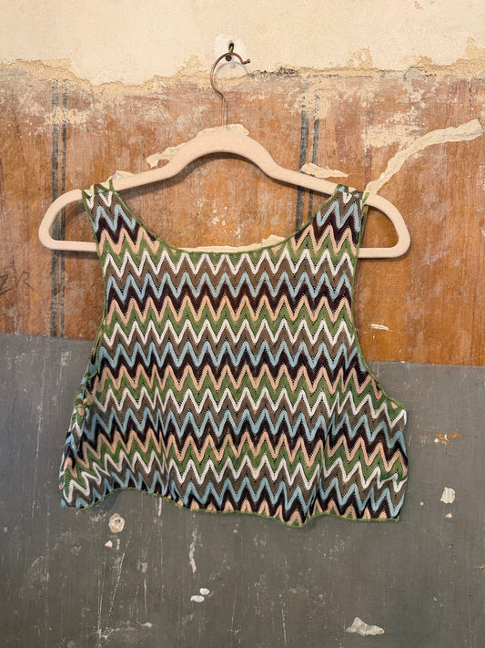 TOP CROP ZIG ZAG VERDE ROSA BORDEAUX E CELESTE