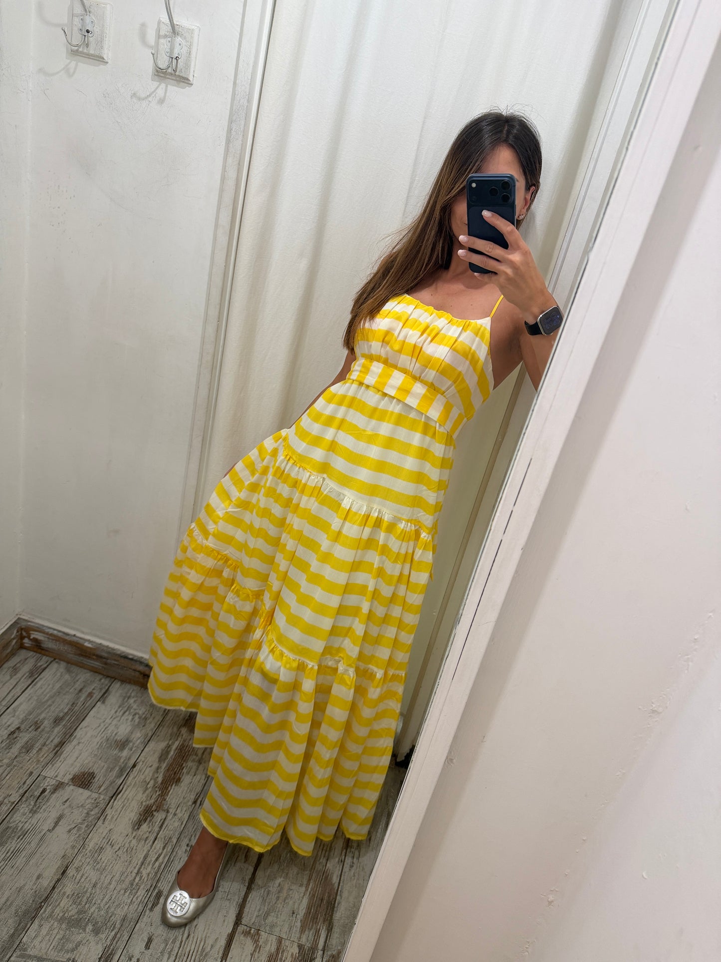 ABITO LUNGO RIGHE BIANCO E GIALLO