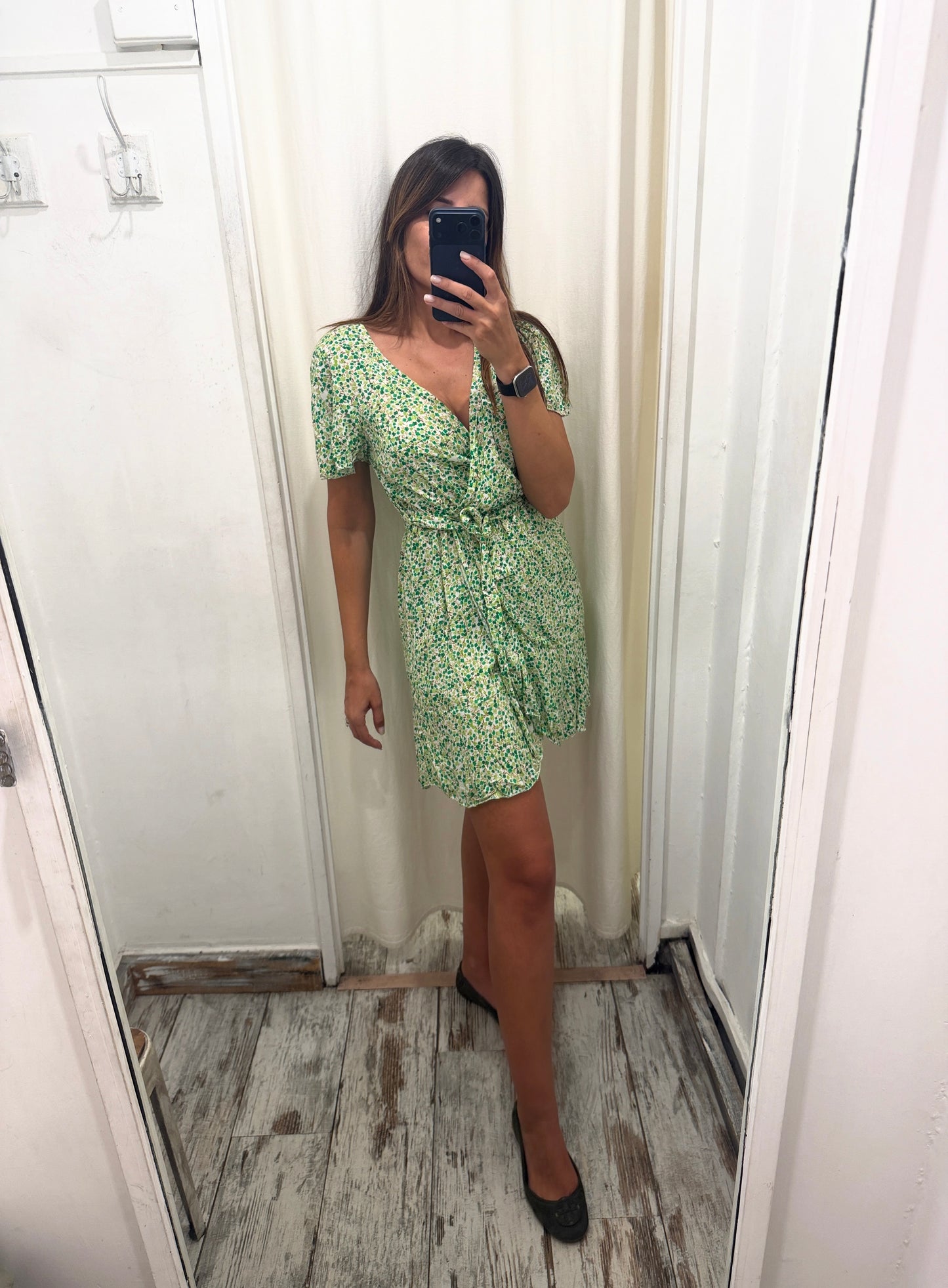 ABITO CORTO A PORTAFOGLIO  FIORELLINI VERDE