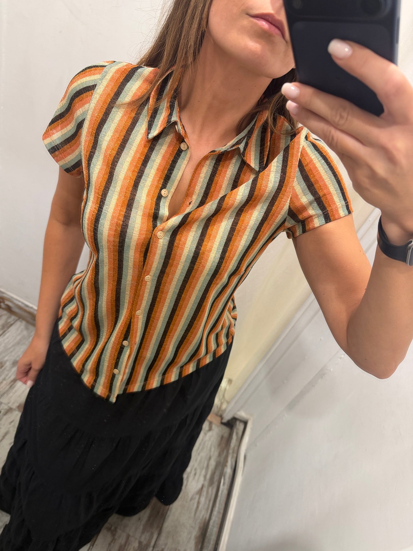 CAMICIA KING LOUIE LUREX RIGHE ARANCIO