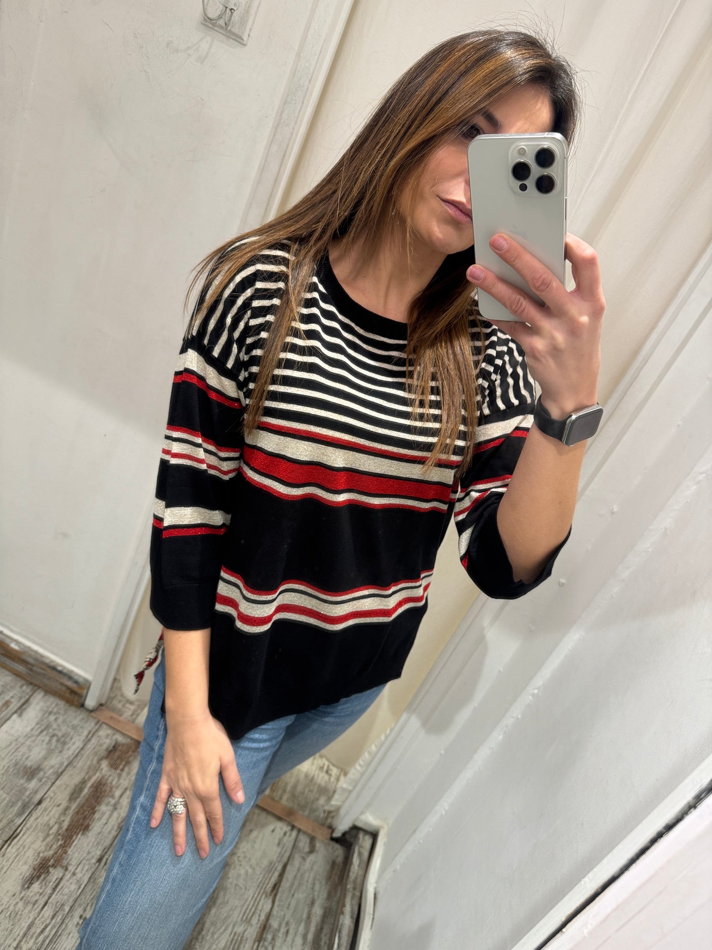 NEW COLLECTION - MAGLIA KAOS LUREX NERO PANNA E ROSSO