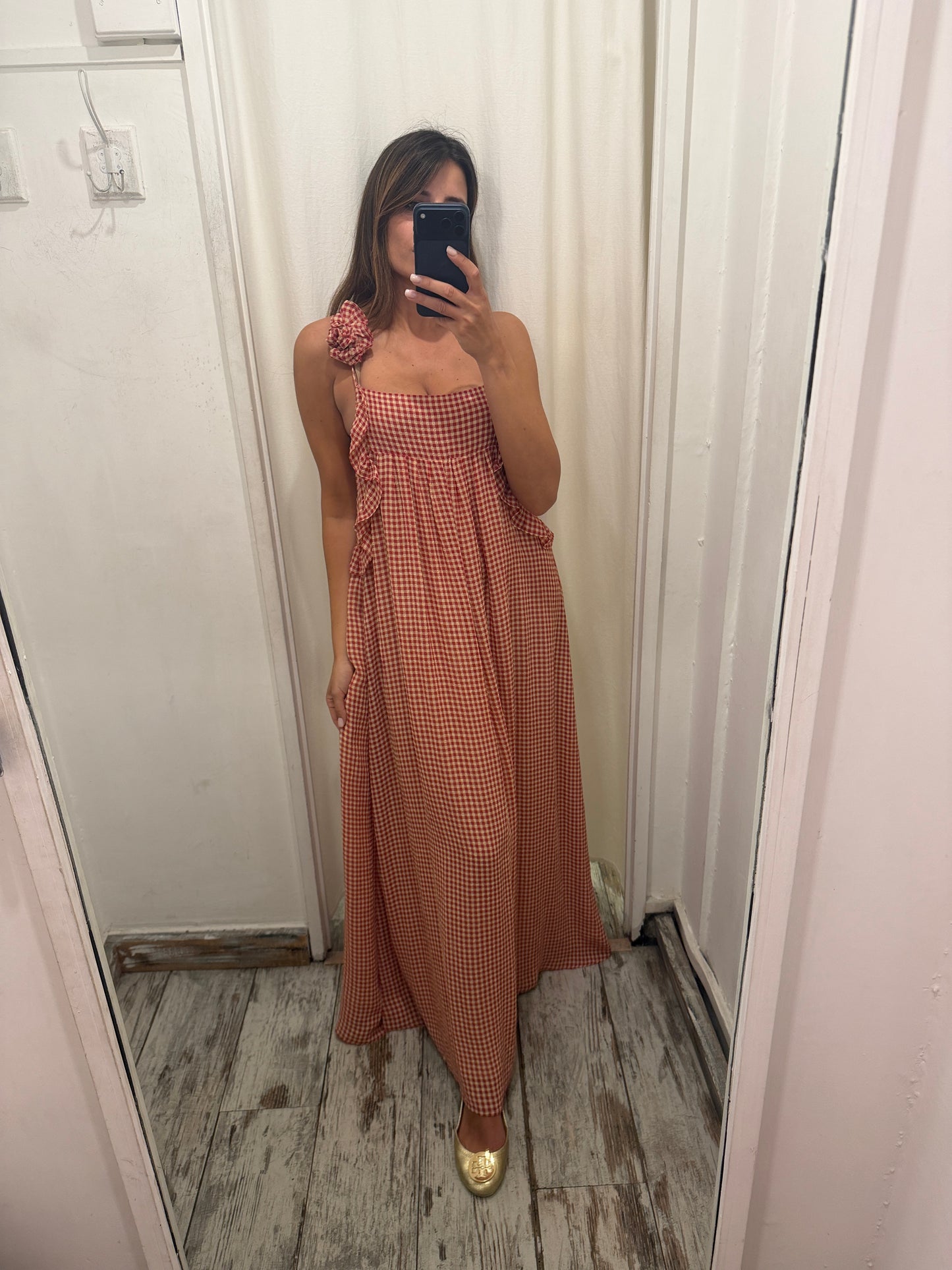 ABITO SUOLI LUNGO VICHY ROSSO