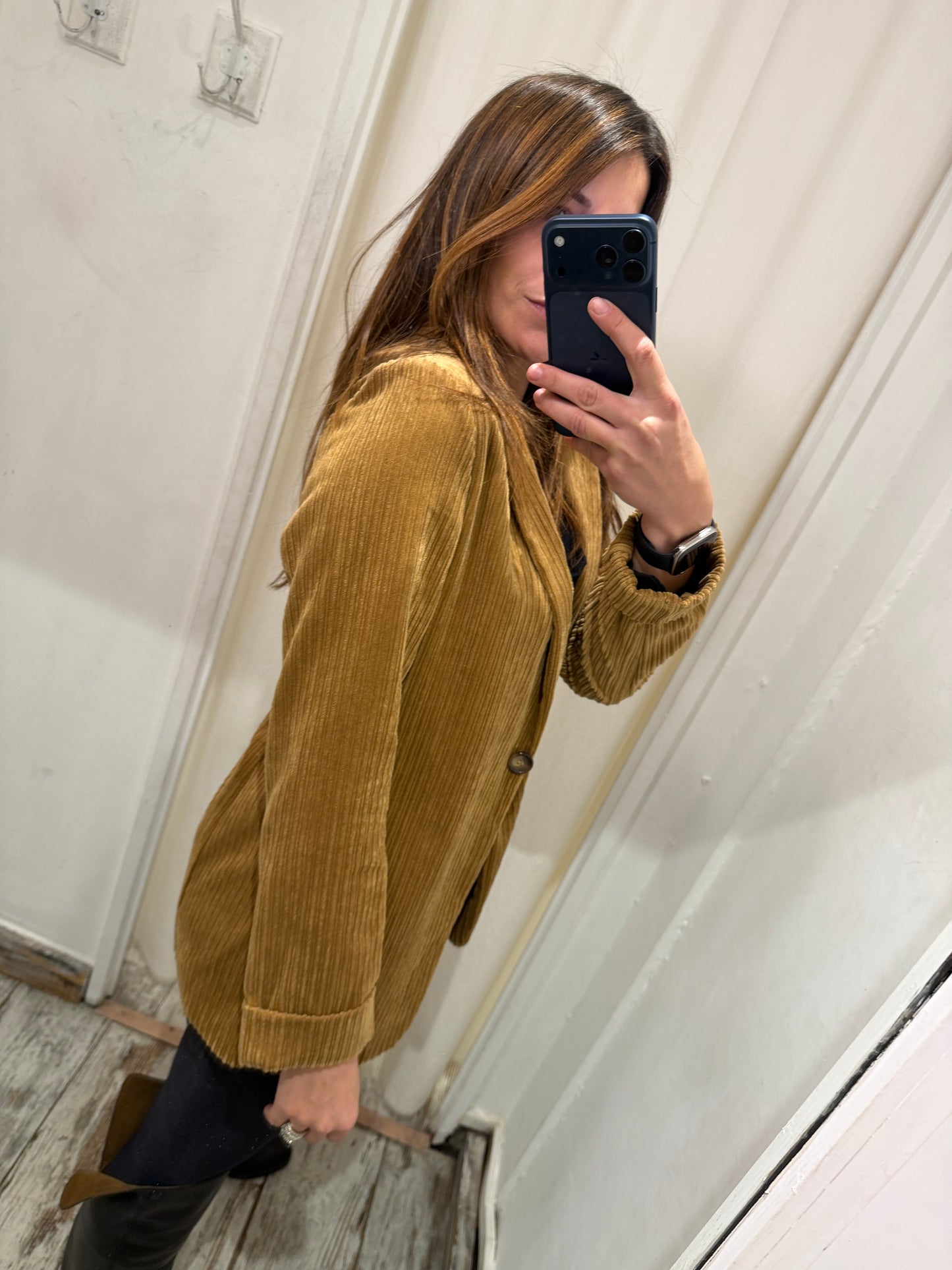 NEW COLLECTION - BLAZER PLACE ME VELLUTO MILLERIGHE CAMMELLO