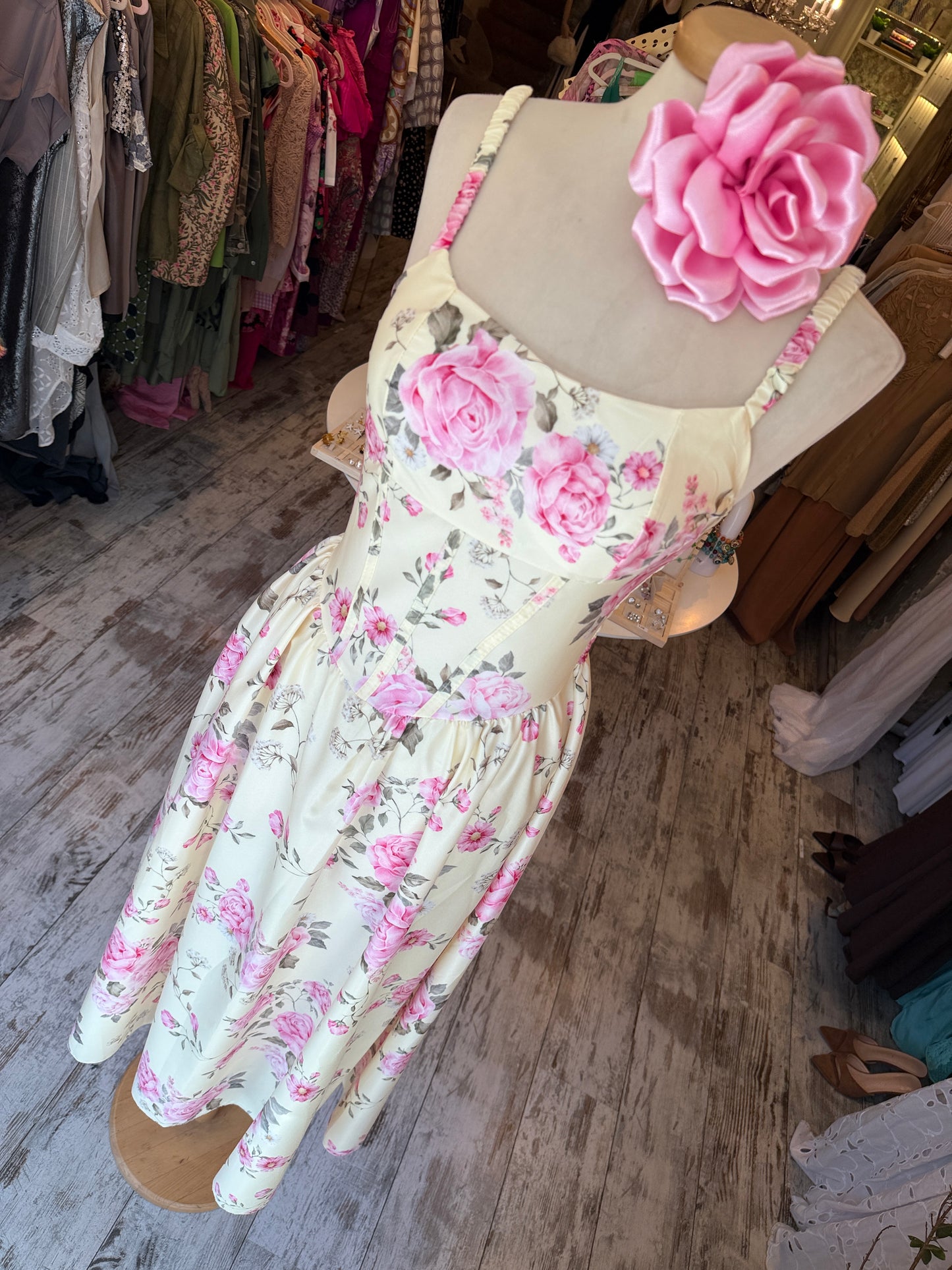 NEW COLLECTION - ABITO LONGUETTE GIALLO FIORI ROSA