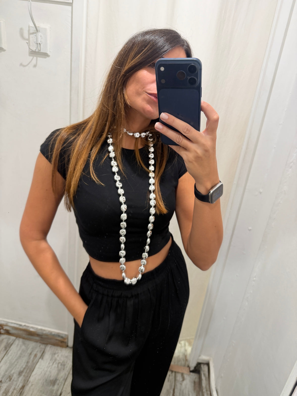 COLLANA LUNGA SASSI ARGENTATI
