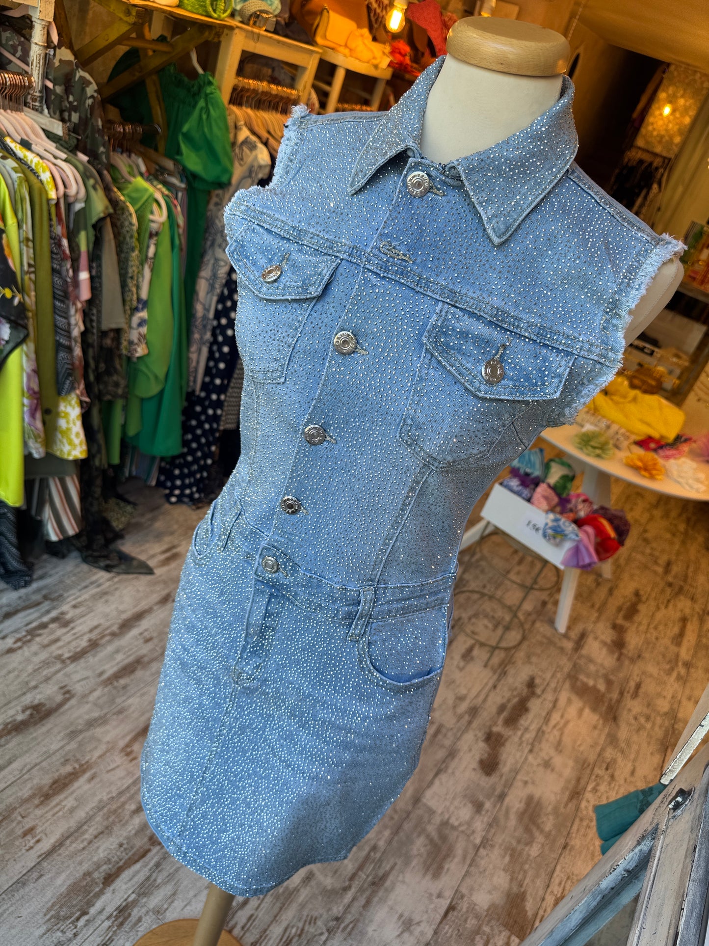 ABITO DENIM CORTO CON STRASS
