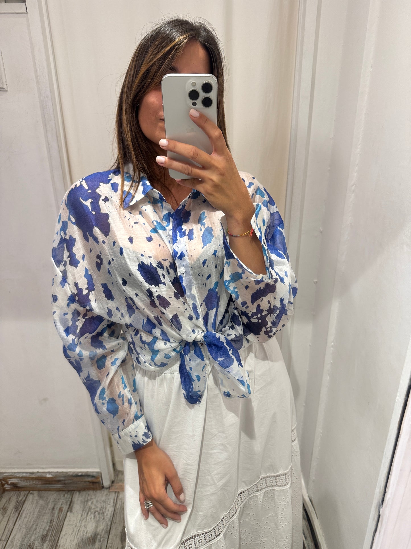CAMICIA BIANCA MACCHIE AZZURRE