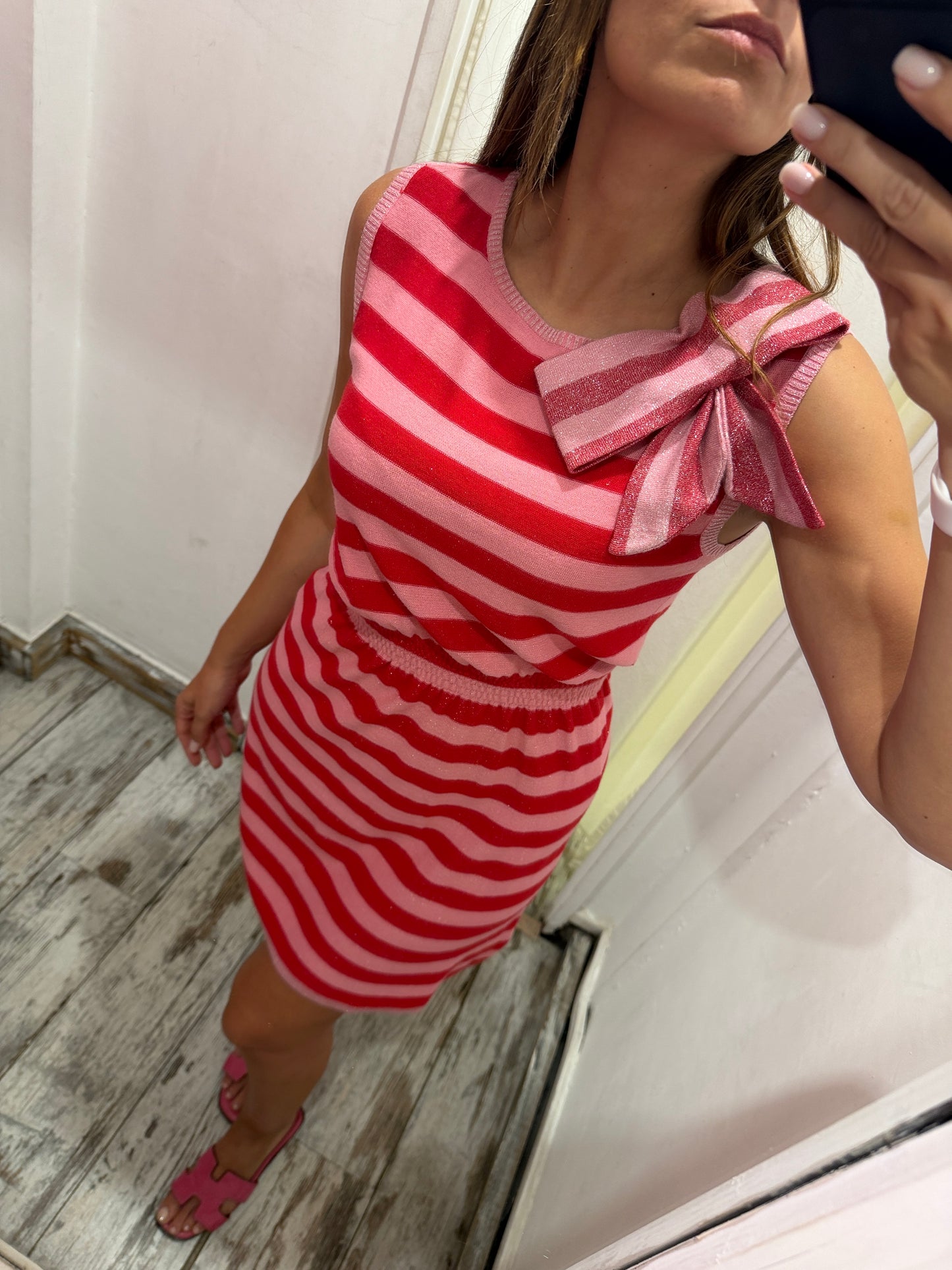 ABITO BEA YUKMUI A RIGHE ROSA E ROSSO