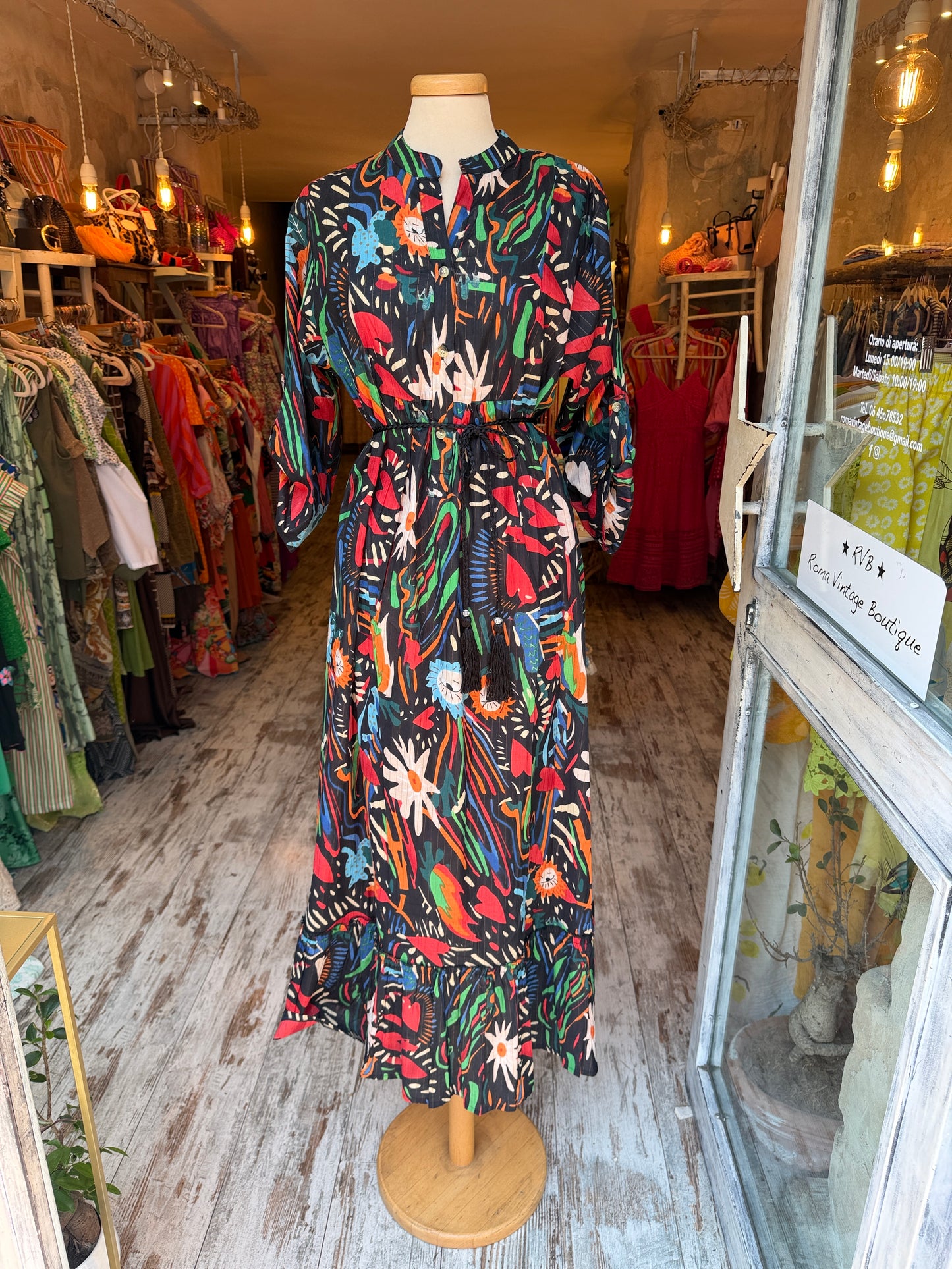 ABITO COTONE NERO MULTICOLORE