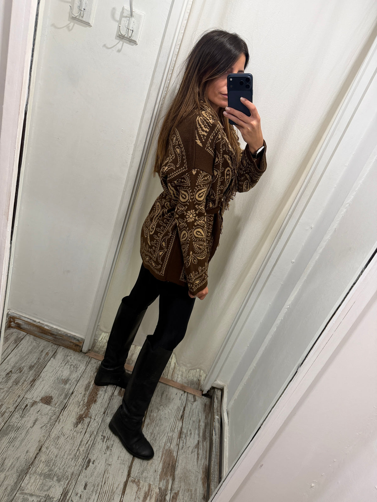 CARDIGAN PAISLEY MARRONE E BEIGE