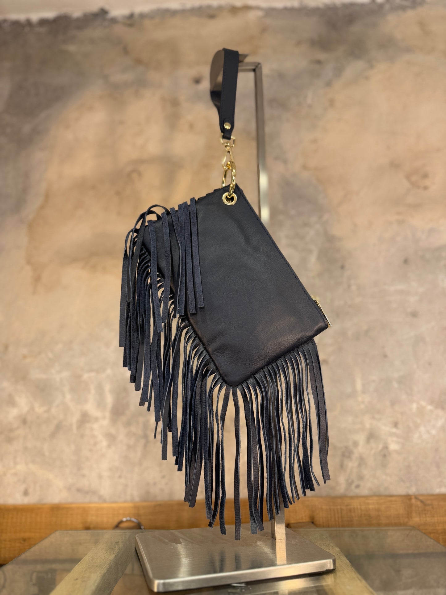 POCHETTE FRANGE IN PELLE