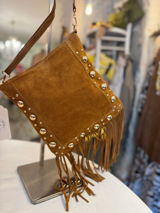BORSA TRACOLLA SUEDE CUOIO BORCHIE E FRANGE