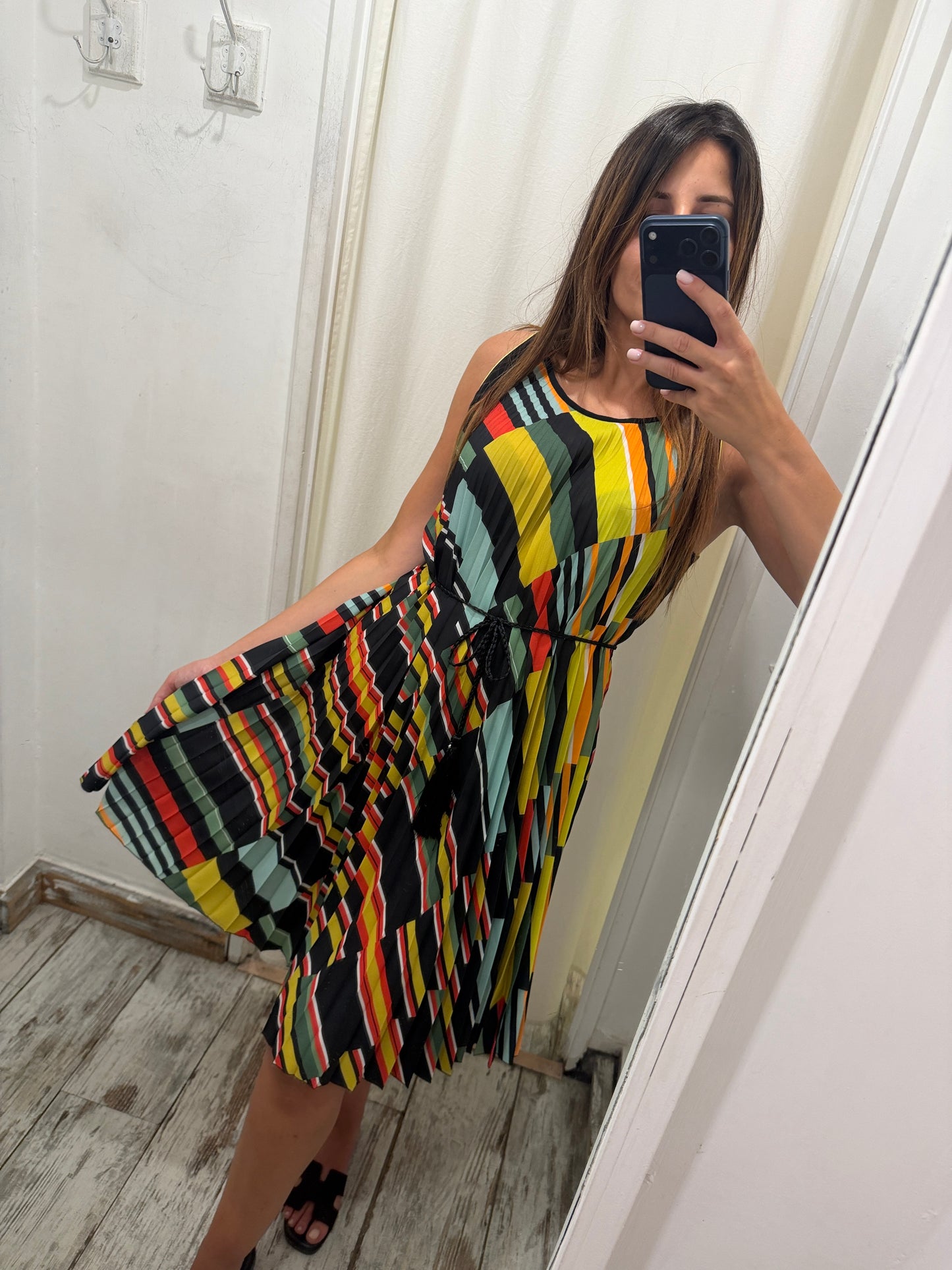 ABITO BEATRICE B PLISSÈ NERO FANTASIA MULTICOLORE