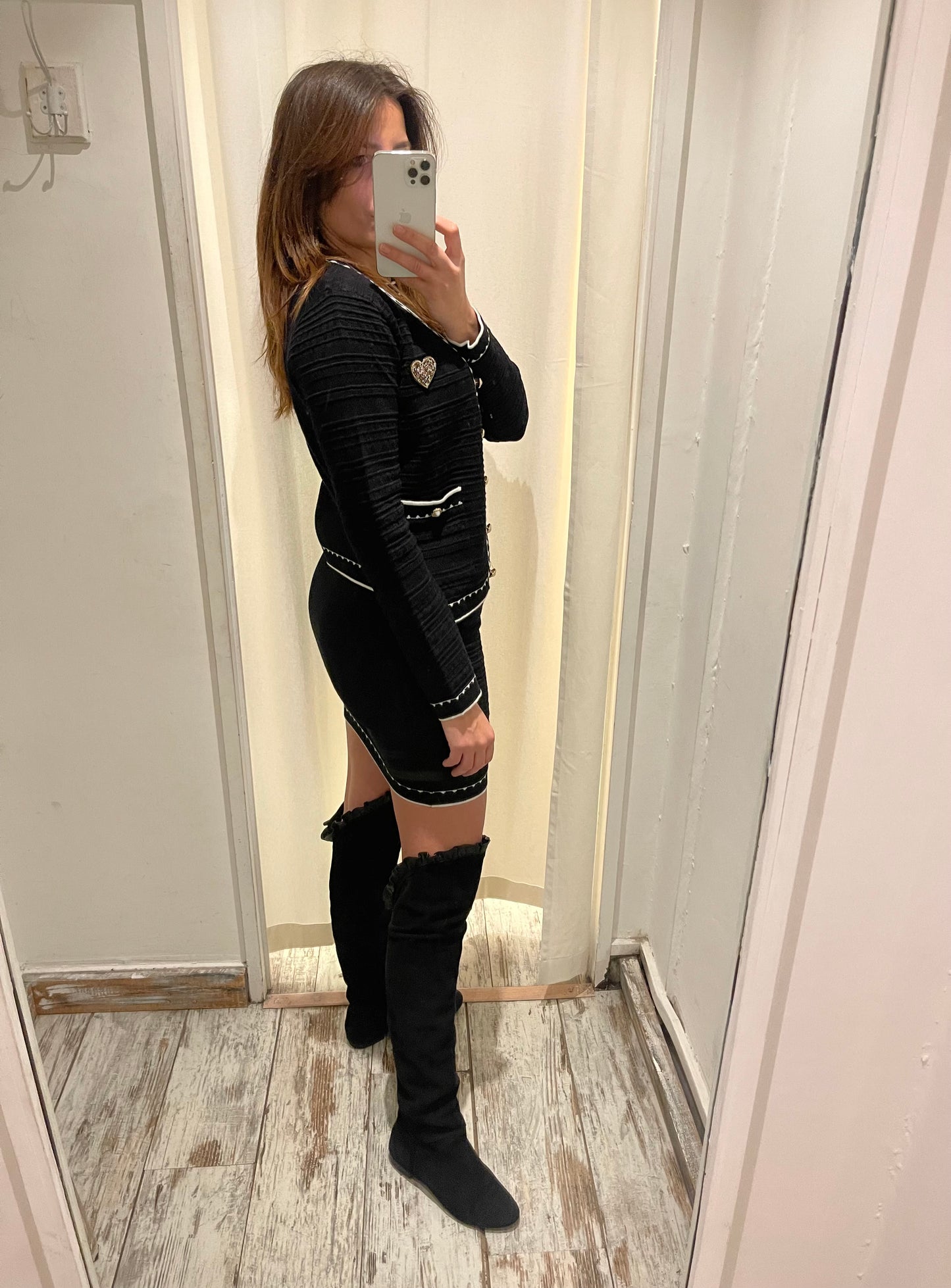 COORDINATO ABITO E CARDIGAN NERO E BIANCO