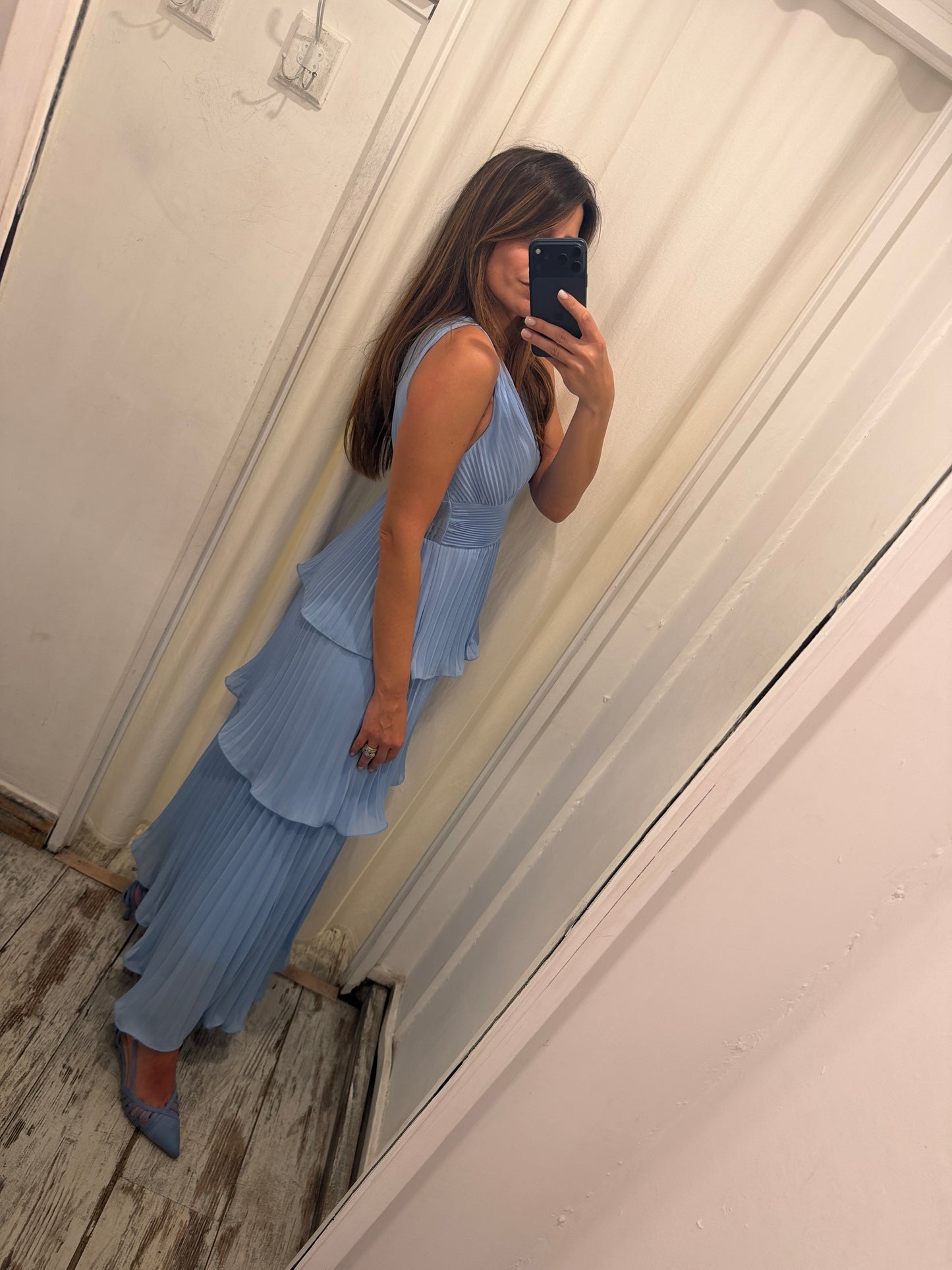 NEW COLLECTION - ABITO LUNGO BALZE CELESTE PLISSÈ