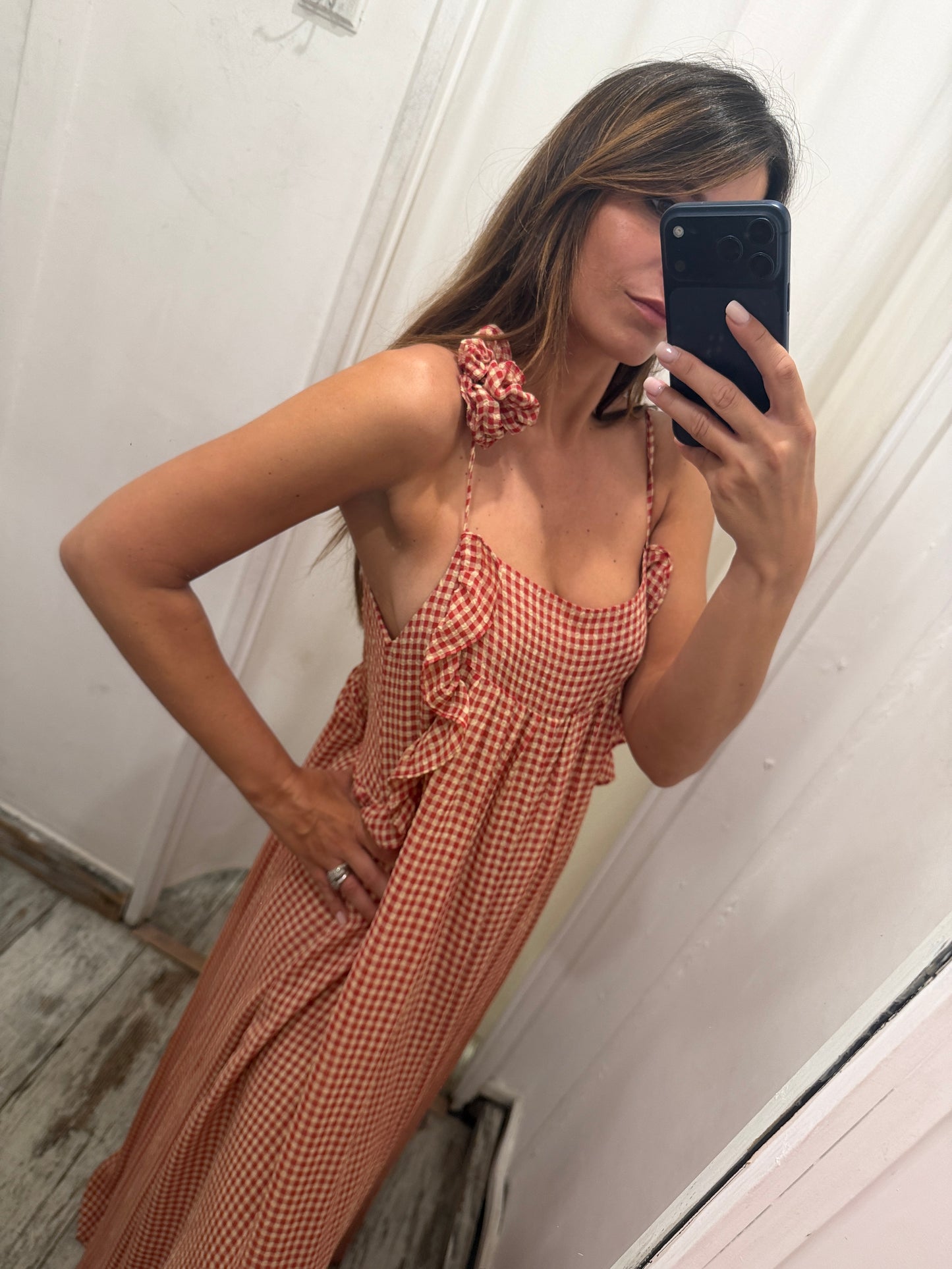 ABITO SUOLI LUNGO VICHY ROSSO